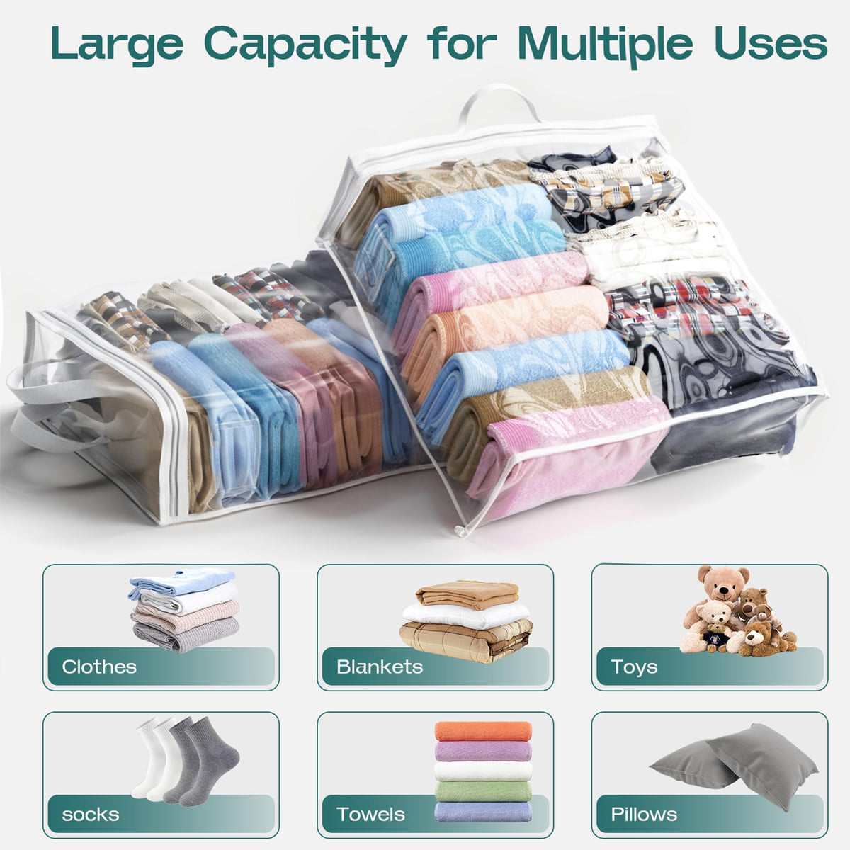 Clothes Storage Bags Foldable Storage Bag, 22L Clear Storage Bags for Clothes, and Blanket Storage Bag for Bedding, CDs, Blankets, Comforters - image 2