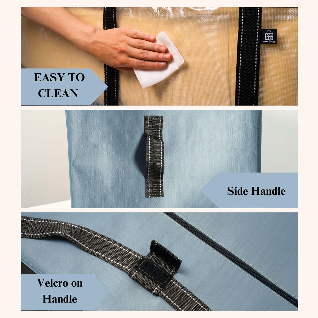 VENO Heavy Duty Moving Bags – 4 Pack Oversized Storage Totes, Light Blue