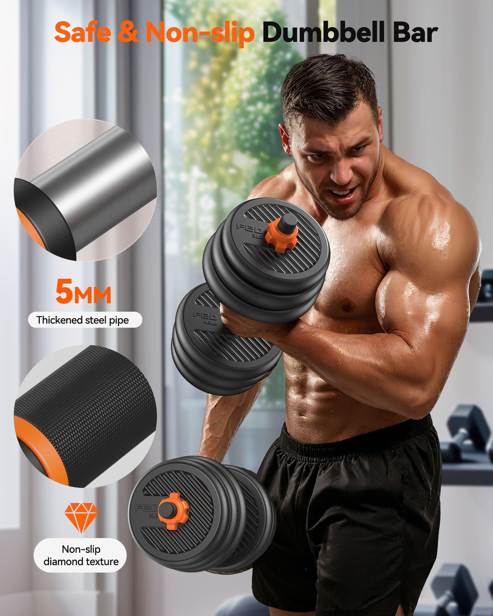 FEIERDUN 4-in-1 Adjustable Dumbbell Set | 20lbs Kettlebell & Barbell