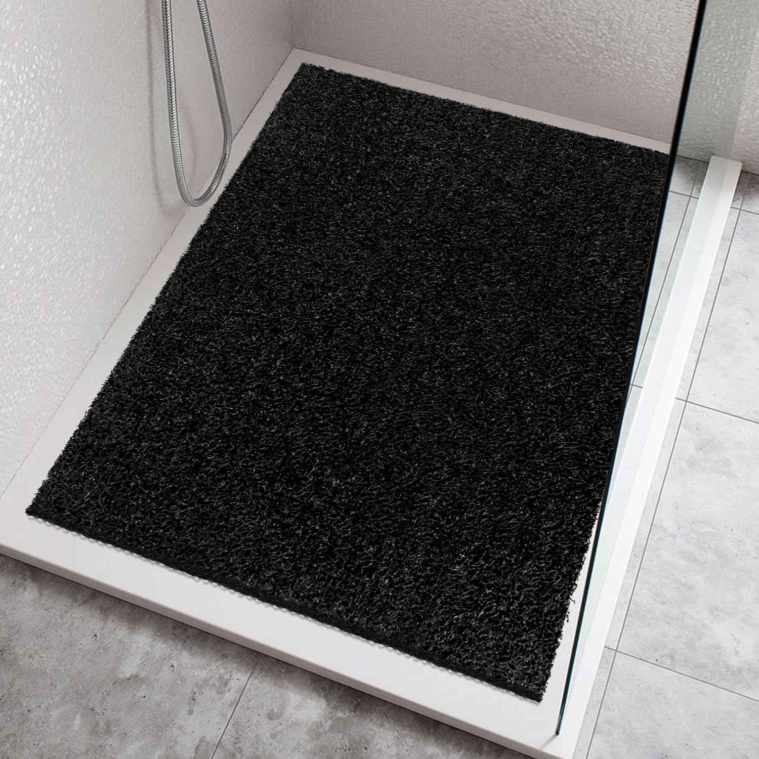 Lurowo Non-Slip Loofah Shower Mat | 60x80cm Quick Dry Anti-Mould - Black