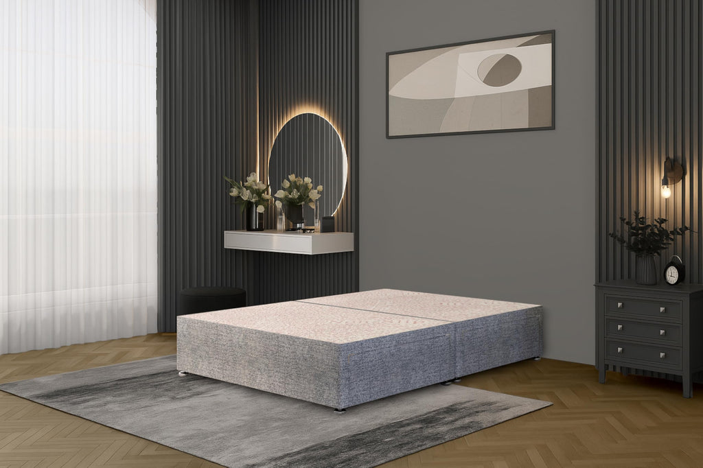 Bed Centre Flexby Divan Bed Base Only with 2 Drawers Same Side, No Headboard - Available in 3FT, 4FT, 5FT & 6FT 3FT Single, Tweed Grey Fabric