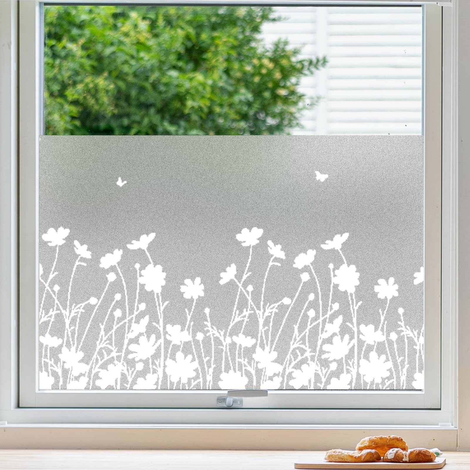 Linarun Frosted Window Privacy Film | Floral Static Cling Tint | 90x400 cm