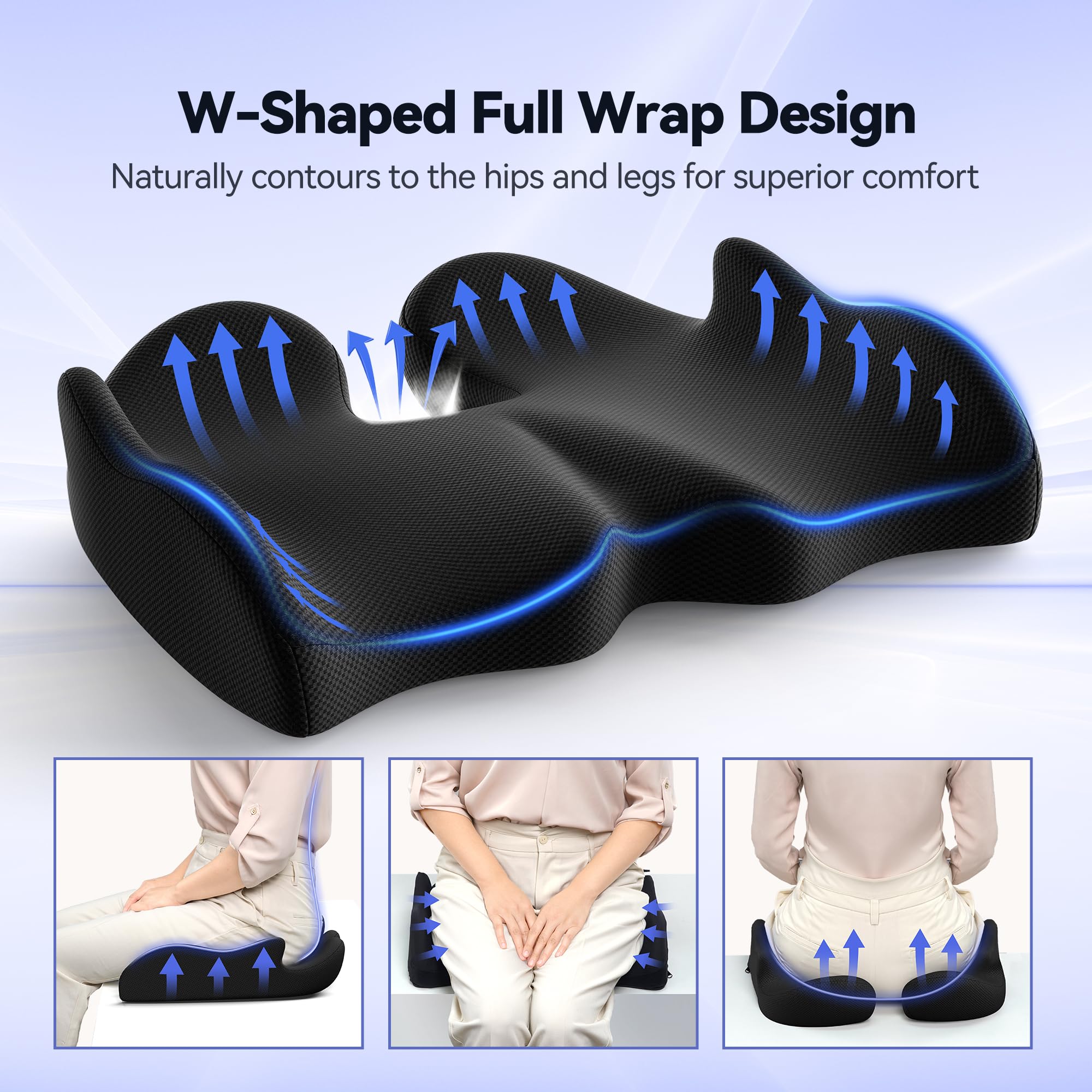 VOXON X-Large Memory Foam Seat Cushion | Ergonomic Coccyx & Sciatica Support