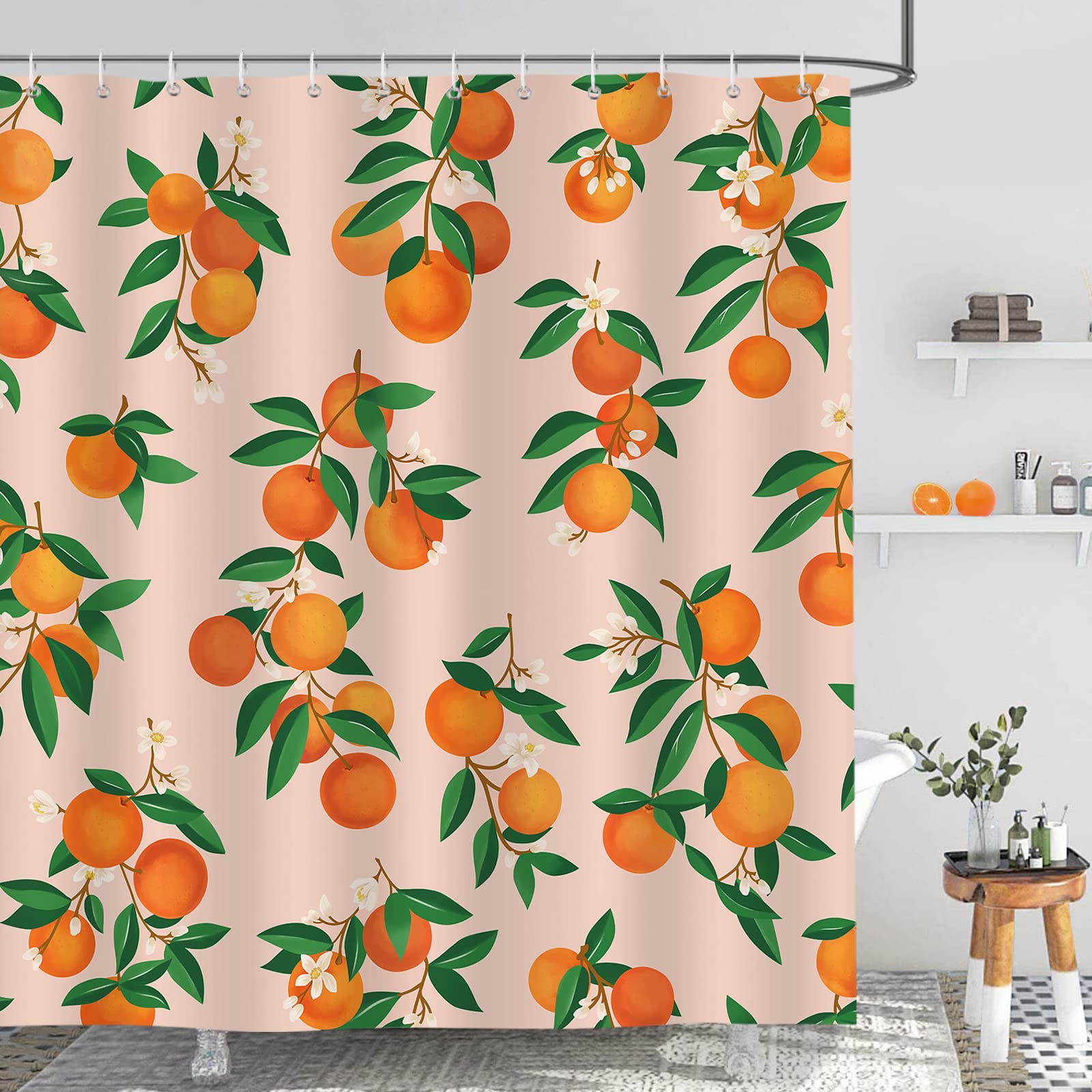 Bonhause Orange Fruit Shower Curtain | 180x200cm Waterproof Polyester