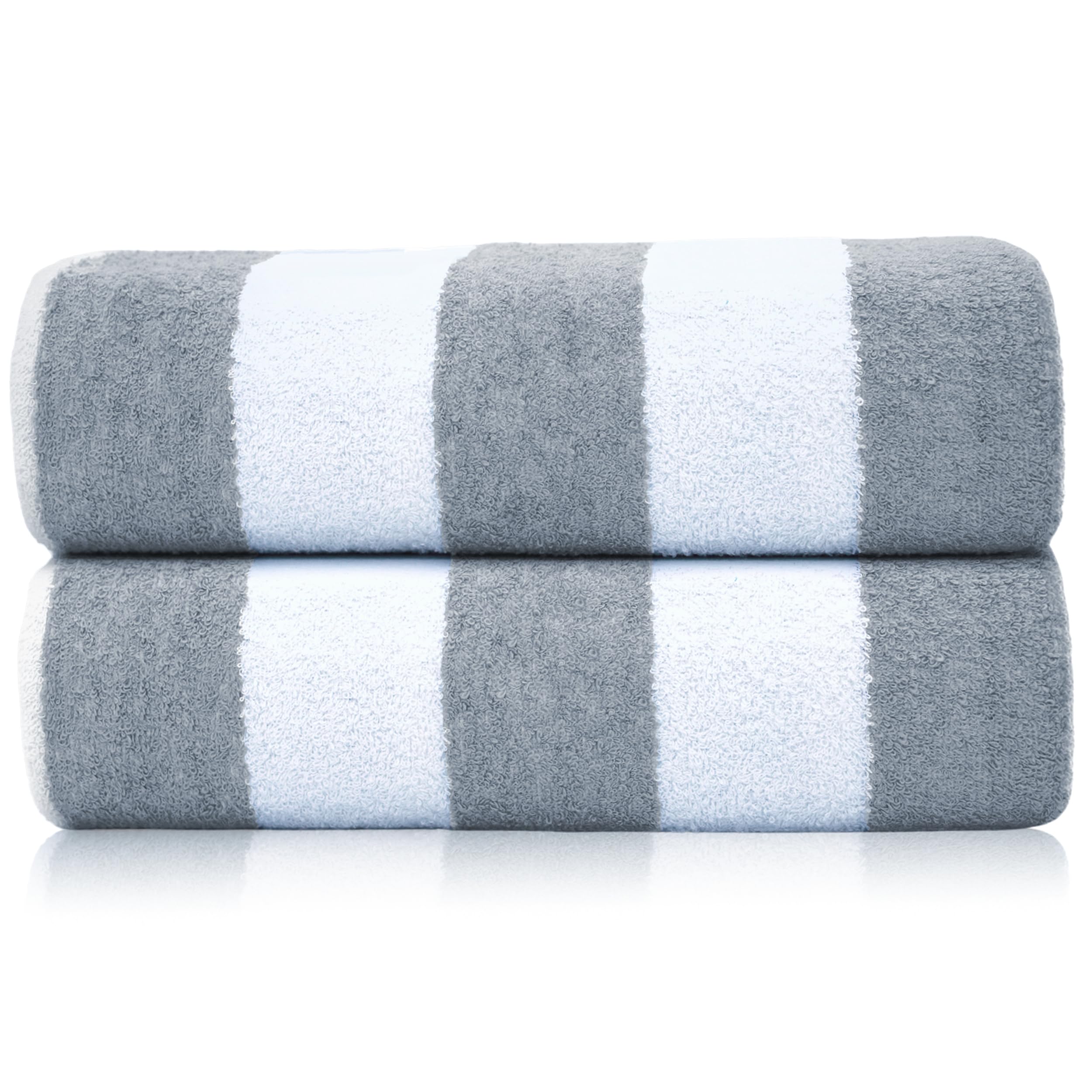 SweetNeedle Cotton Beach Towels Pack of 2 – Silver Cabana Striped