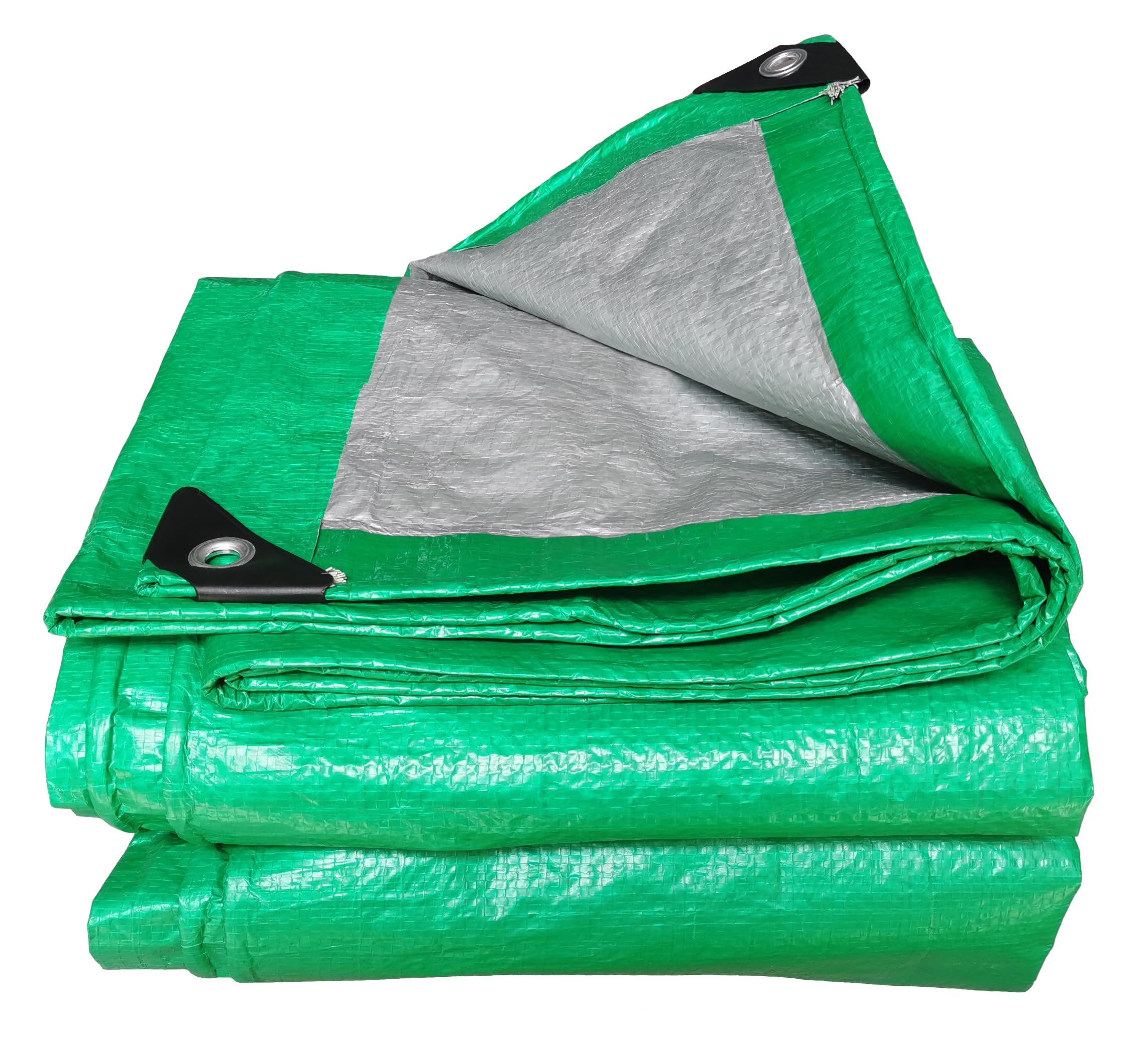 TUMESY Heavy Duty Waterproof PE Tarp - Green/Silver 4m x 6m Tarpaulin