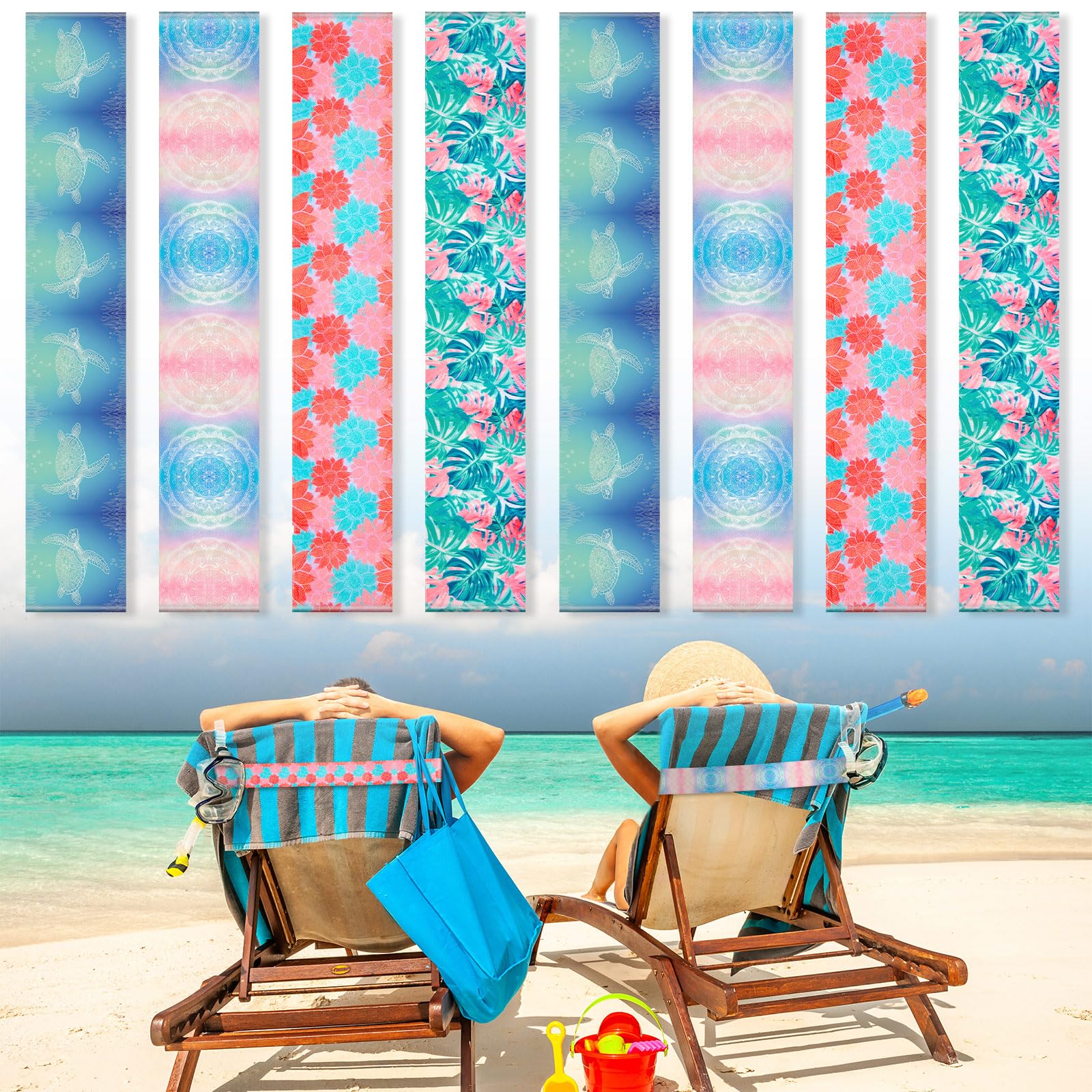 Jolof Store 8 Pack Sea Turtle Beach Towel Bands – Elastic Chair Clips