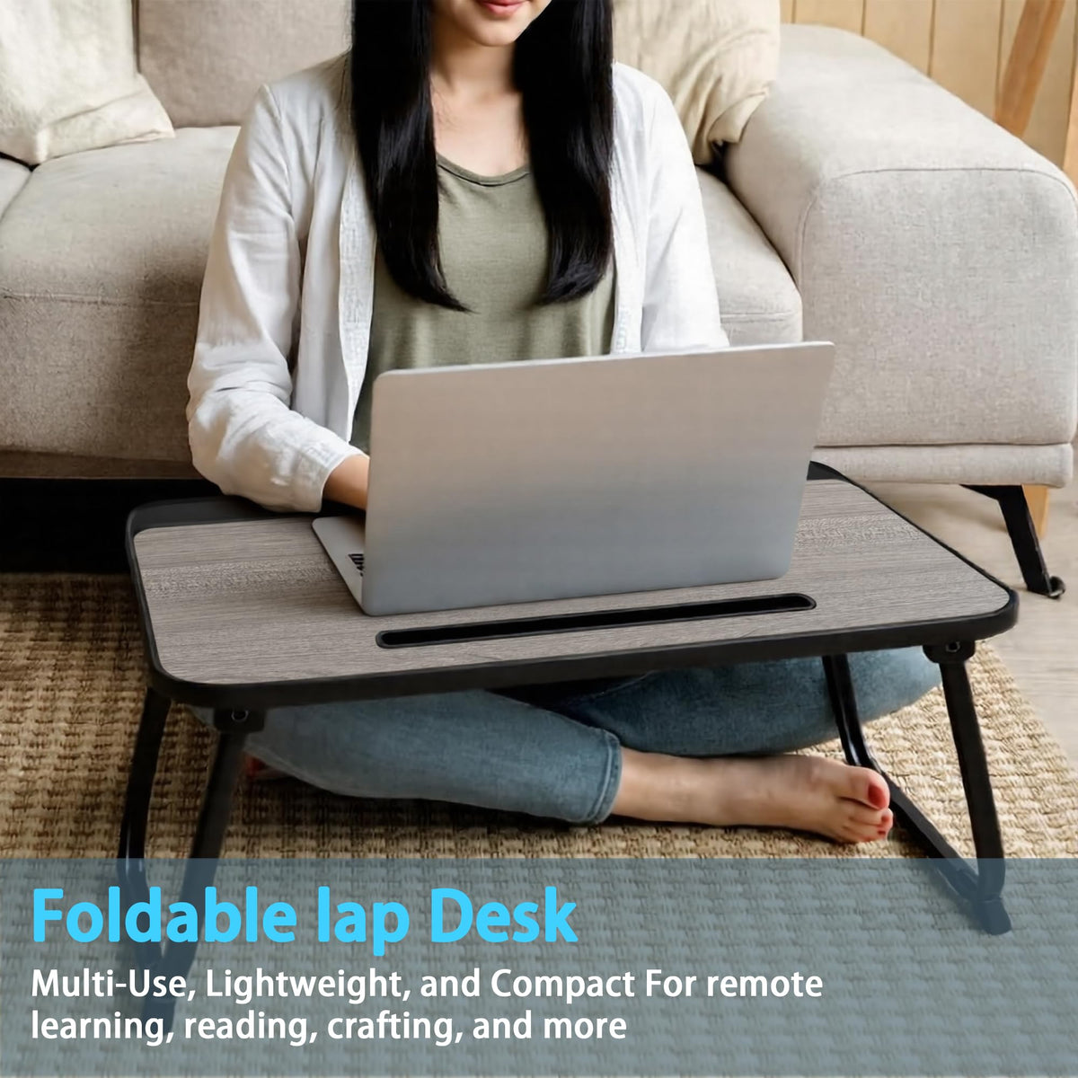 Lap Desk, Bed Table with Drawer, for Laptop, Reading, Writing, Eating & Watching Movies on Bed, Sofa, or Floor, Office and Home Grey