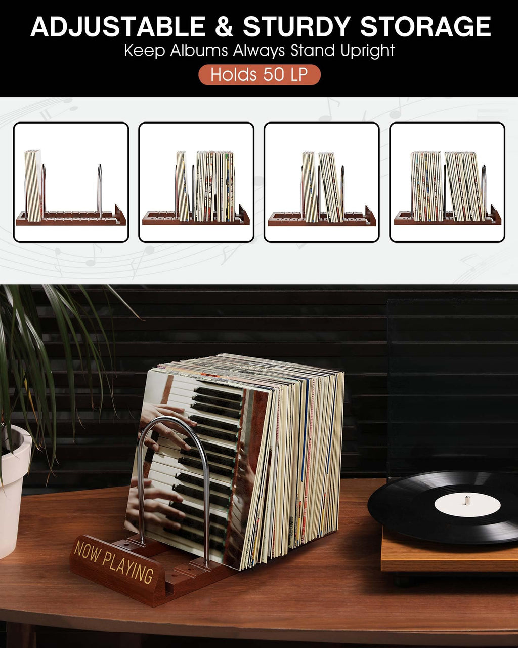 BS-VOG Now Playing Vinyl Record Holder Storage Fits 50 LPs, Gift Package - image 4