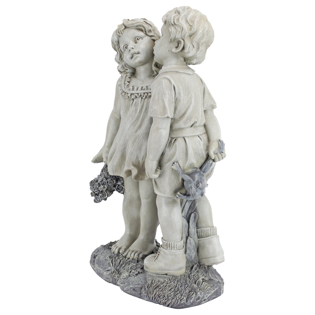 Design Toscano Young Sweethearts Kissing Children Garden Statue, 22 Inch