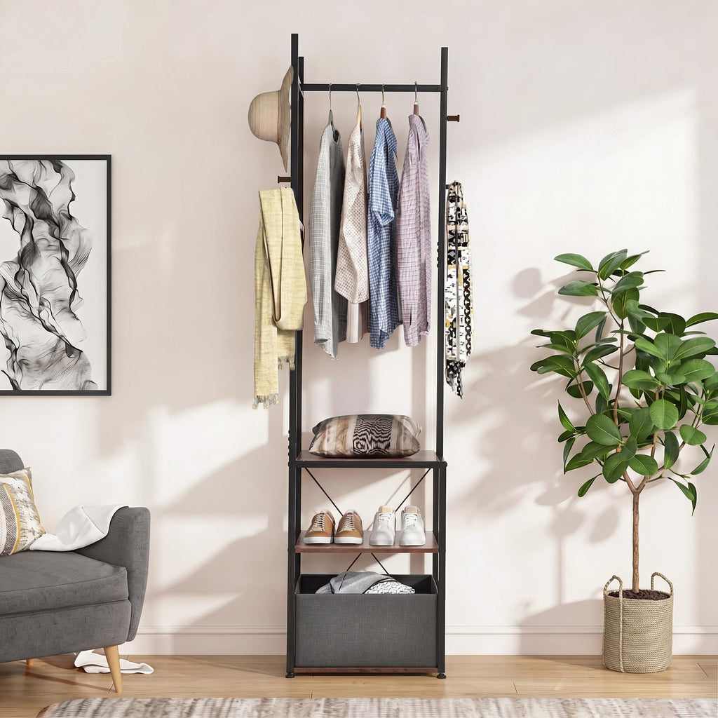 YITAHOME Coat Stand, Clothes Rack Hall Tree with Shelves & Hooks, Brown - image 2