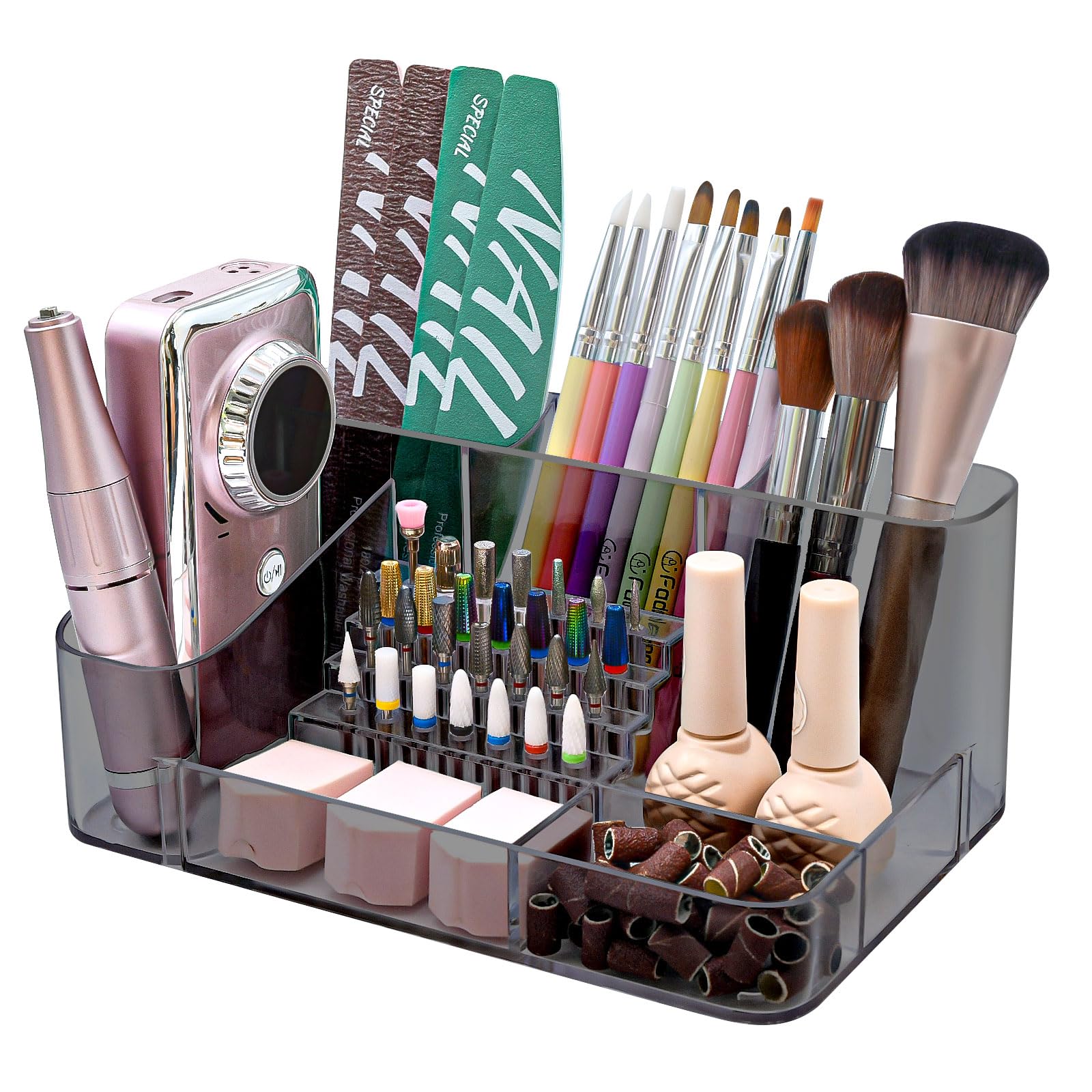 ANRUI Acrylic Nail Drill Holder | 28 Holes Machine & Bits Organizer – Gray
