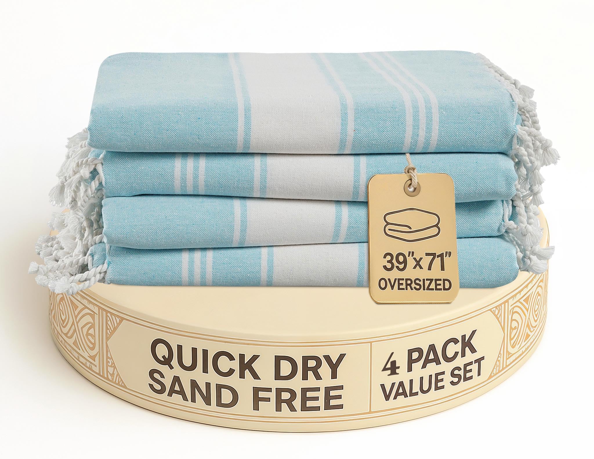 Lane Linen Oversized Beach Towel 4 Pack | Sand Free Cotton Rich Pool Towels