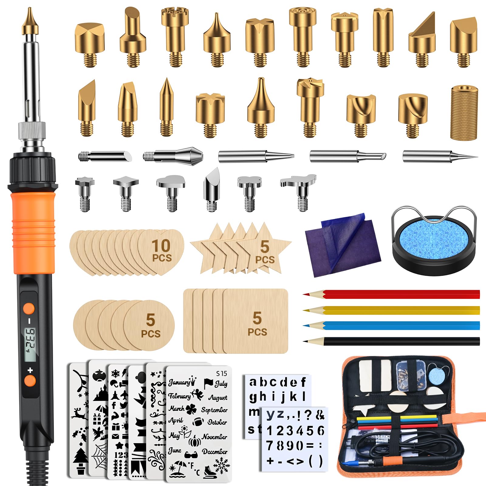 Preciva 70pcs Wood Burning Kit – 100W LCD Pyrography Pen & Soldering Iron