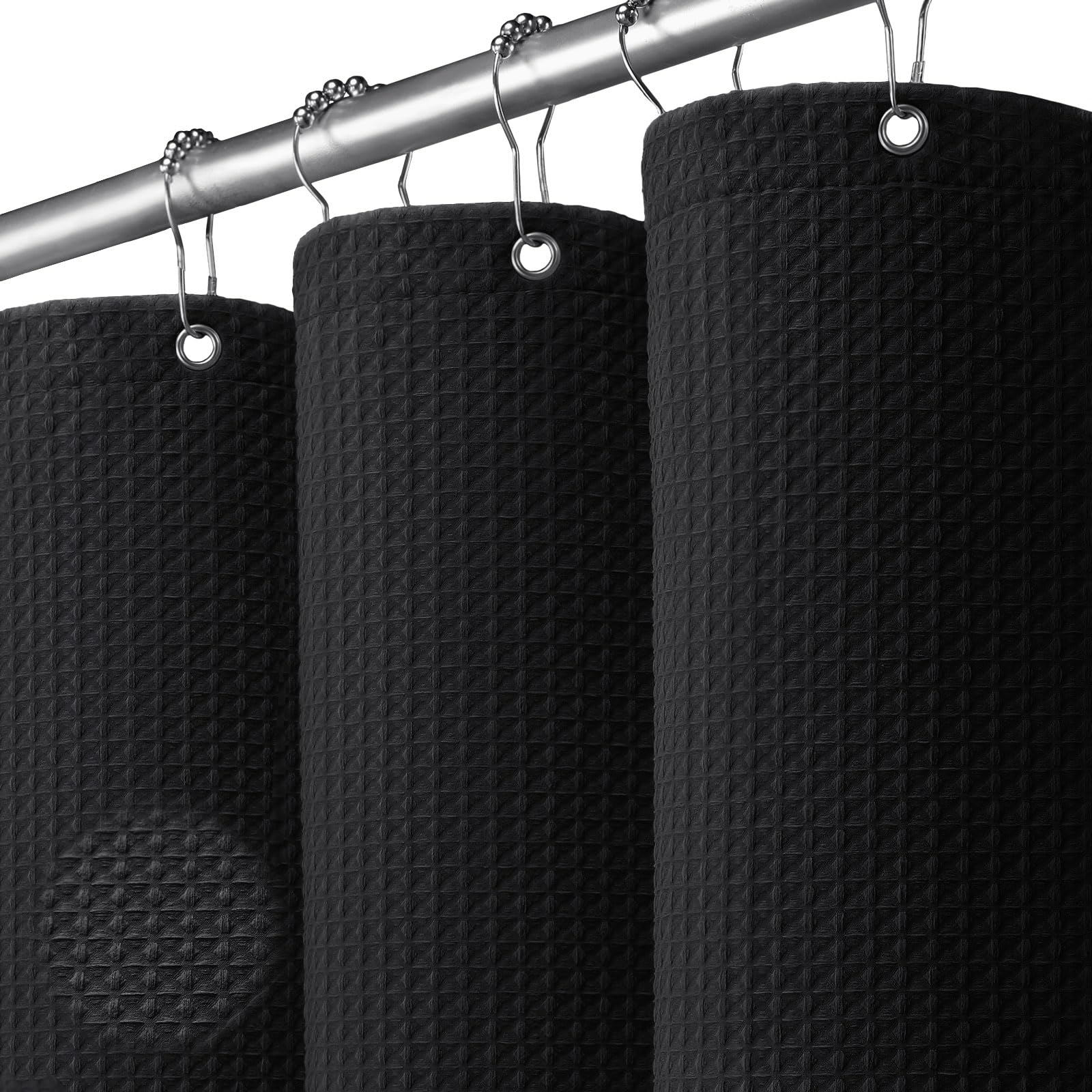 NDDYCU Black Waffle Shower Curtain | Weighted Waterproof Fabric – 183x198cm