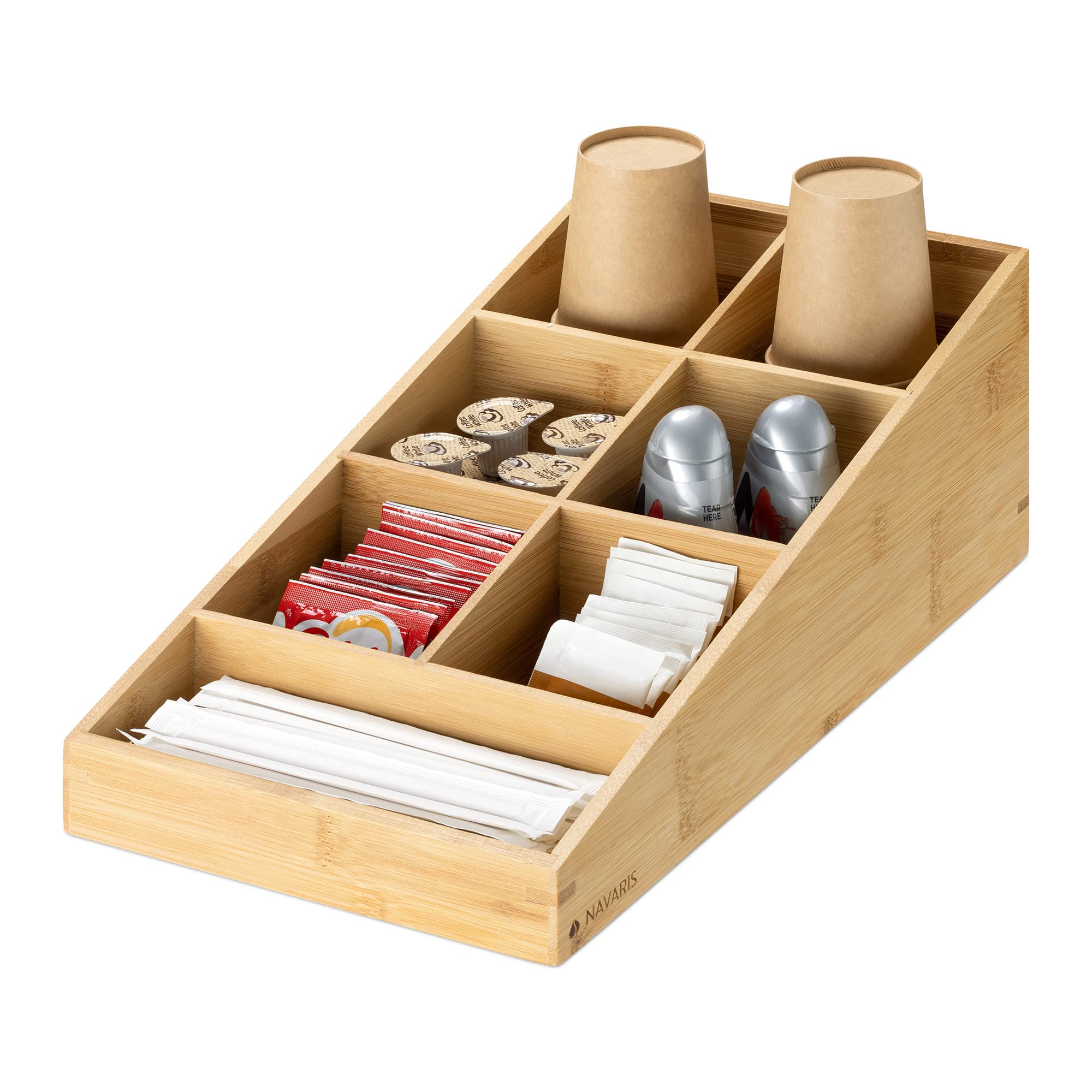 Navaris Bamboo Coffee Station Organiser – 7 Compartment Tea Caddy