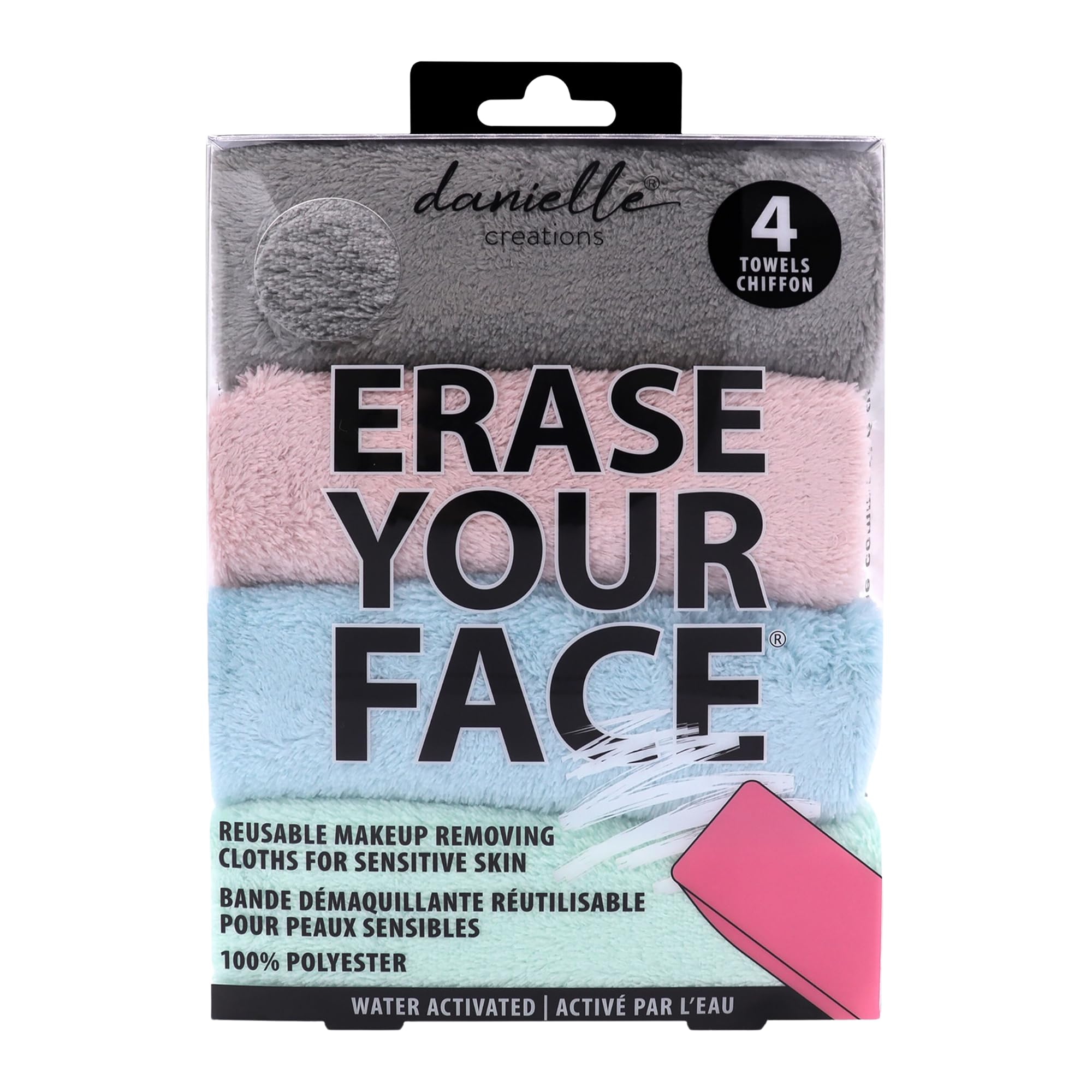 Danielle Creations Erase Your Face Reusable Makeup Remover Cloths - 4 Pack