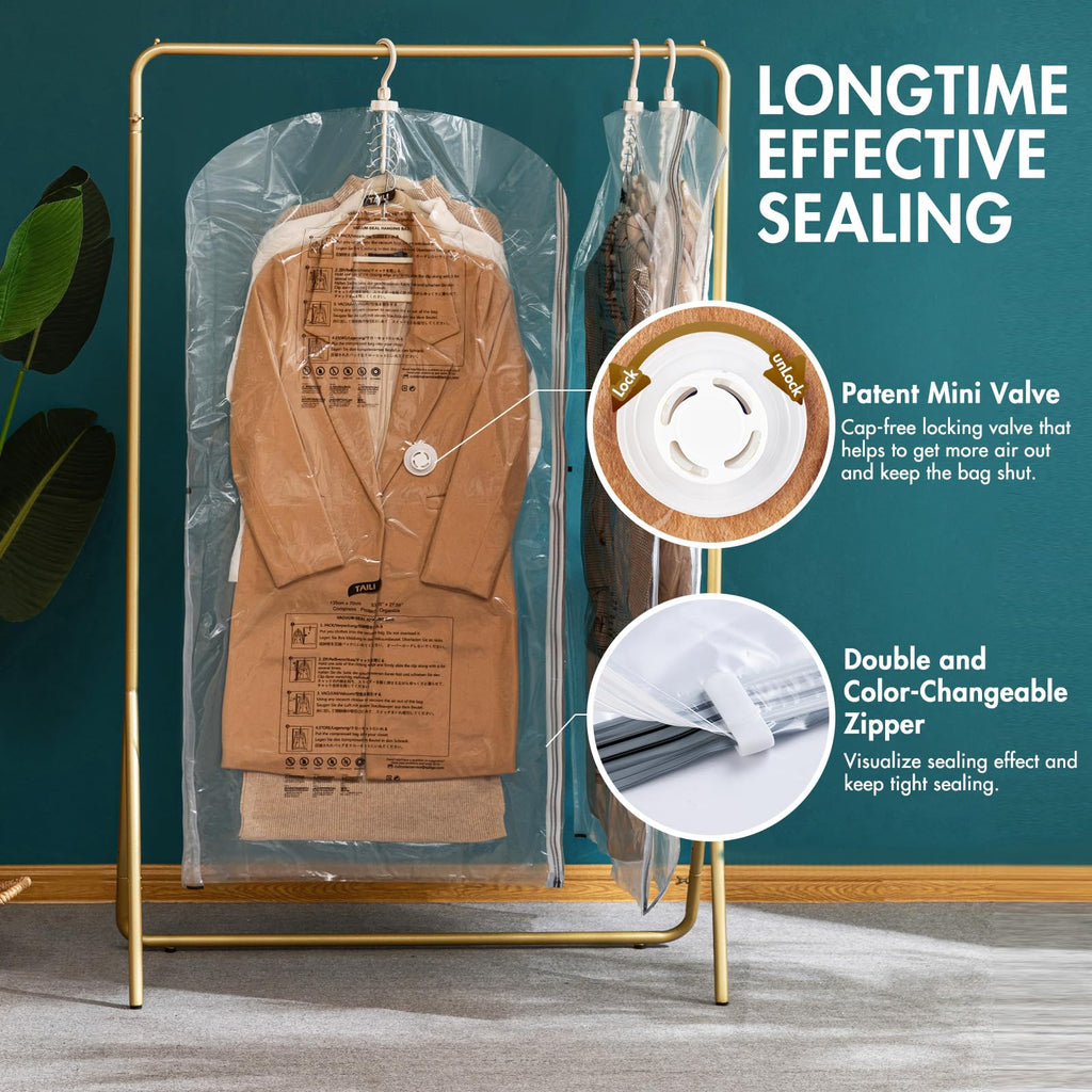 TAILI Hanging Vacuum Storage Bags | 6 Pack Side-Widen Space Saver Bags