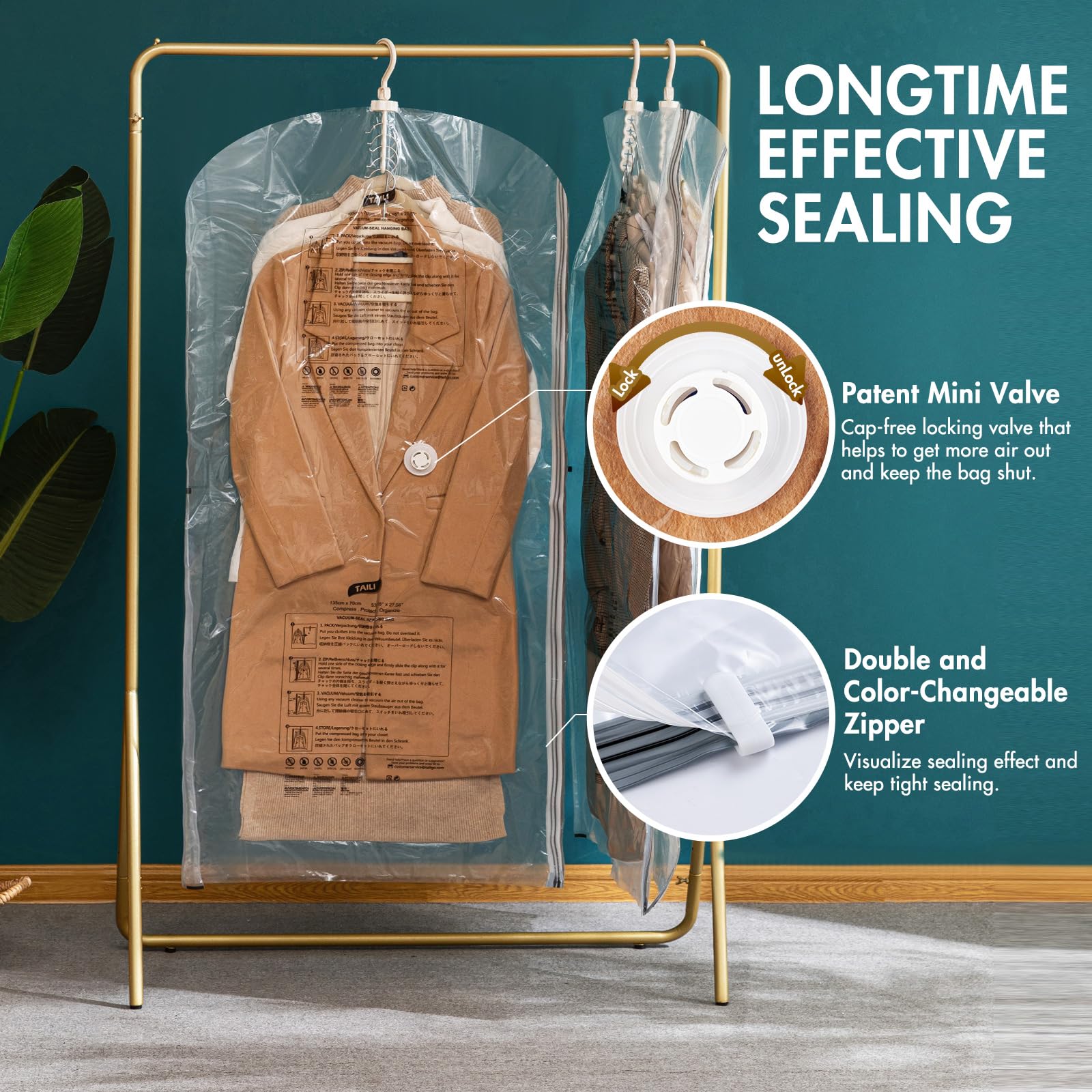TAILI Hanging Vacuum Storage Bags | 6 Pack Side-Widen Space Saver Bags