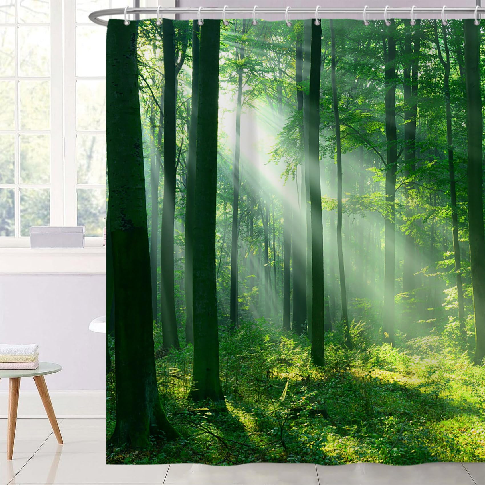Ttincceer Green Forest Shower Curtain | Waterproof Jungle Nature Decor