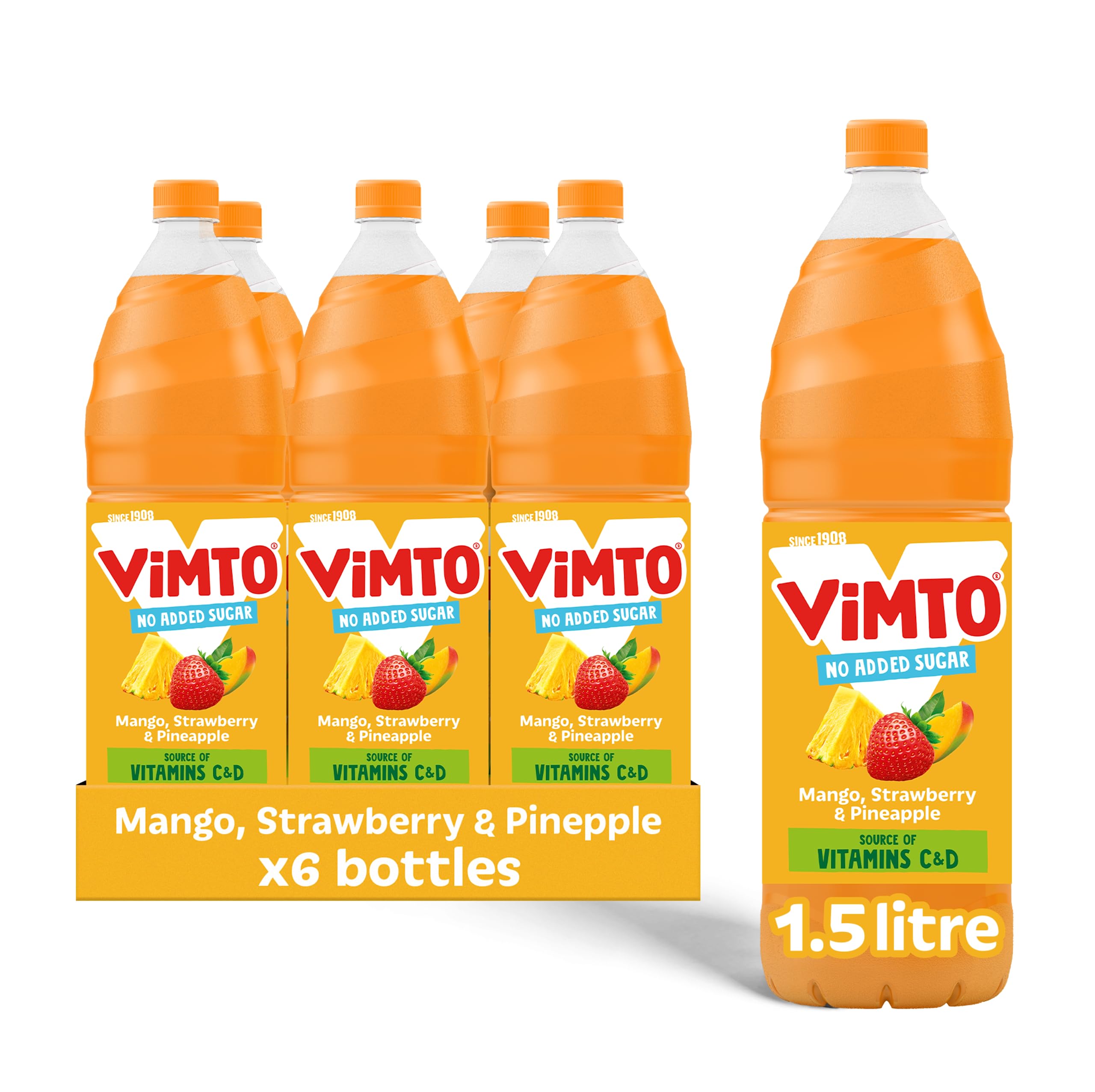 Vimto Tropical Squash - Mango, Strawberry & Pineapple - 1.5L (Pack of 6)