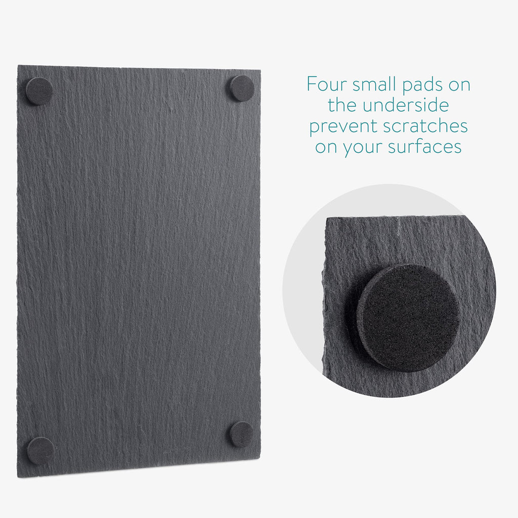 Navaris Slate Serving Plates - Set of 6 Rectangular Stone Placemats - 30x20cm
