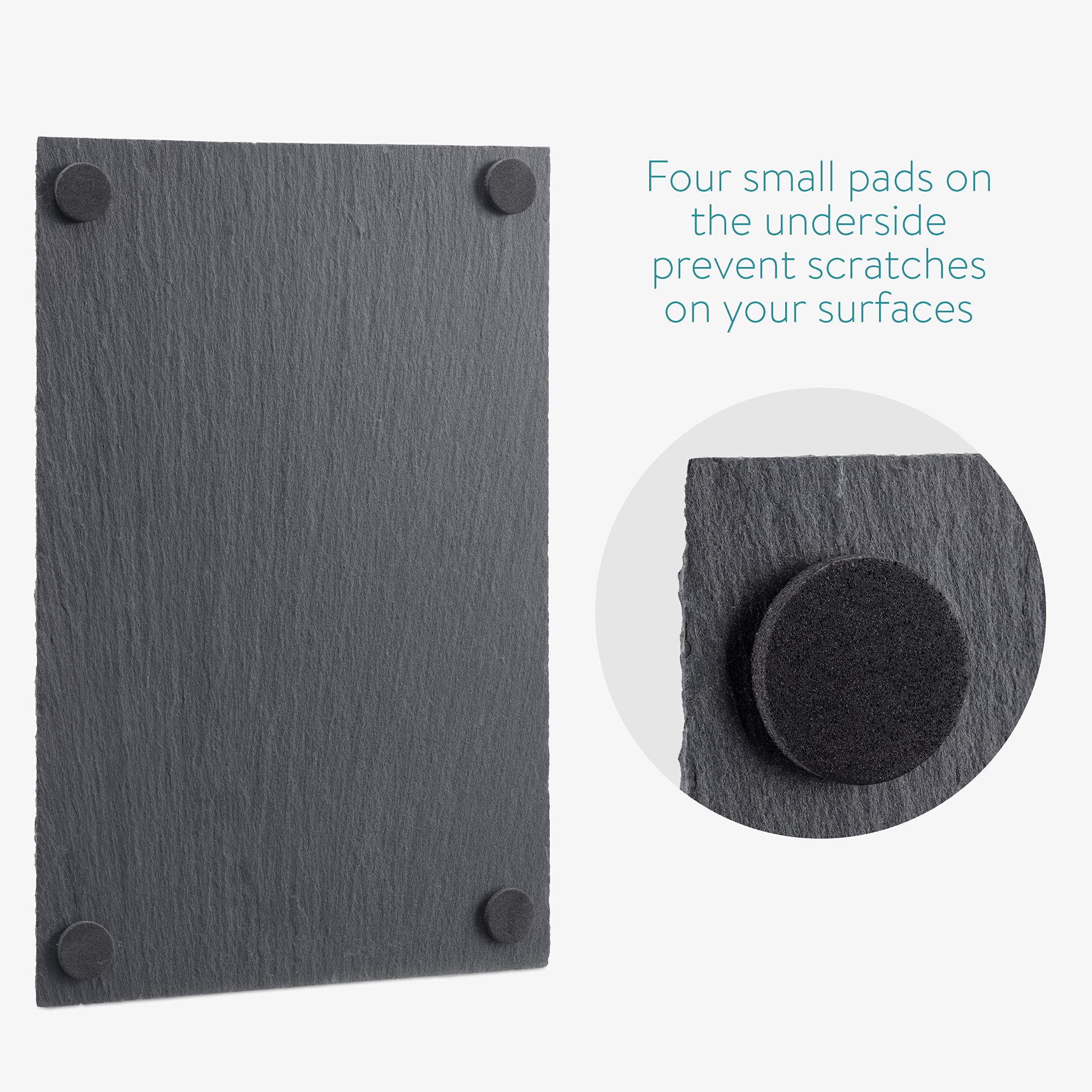 Navaris Slate Serving Plates - Set of 6 Rectangular Stone Placemats - 30x20cm