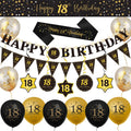 WenmthG 18th Birthday Decorations - 20pc Black & Gold Party Supplies Kit