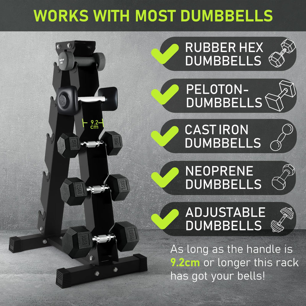 PhysKcal 5-Tier Dumbbell Rack - Heavy Duty Steel 350kg Weight Stand