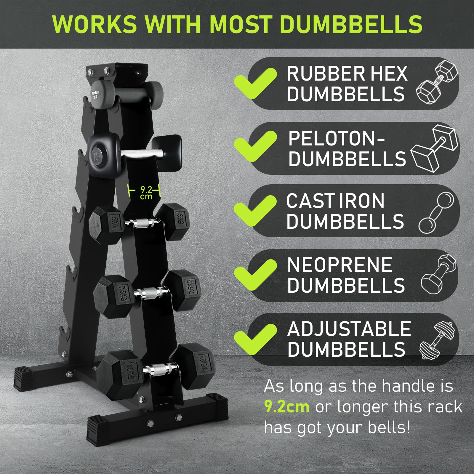 PhysKcal 5-Tier Dumbbell Rack - Heavy Duty Steel 350kg Weight Stand