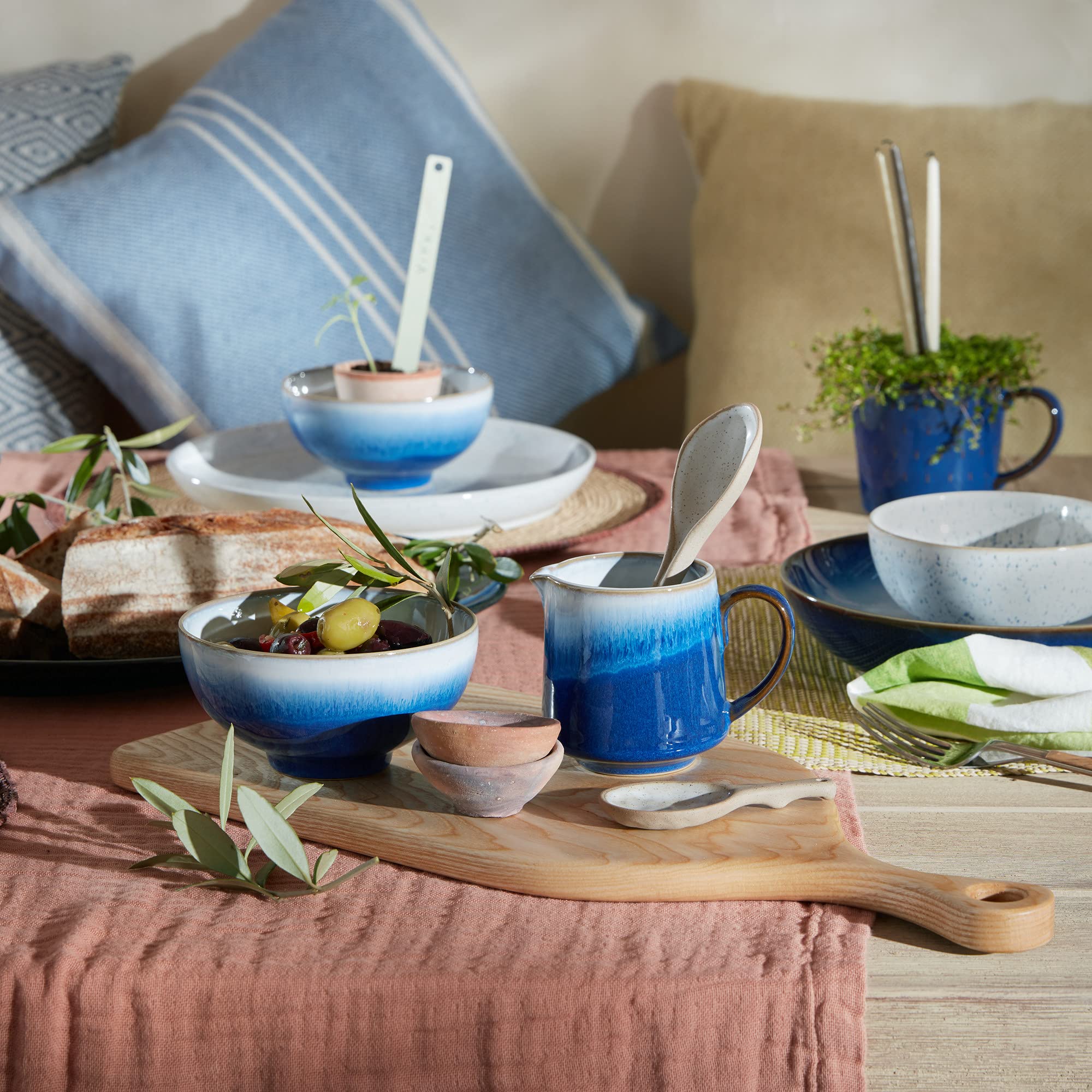 Denby Blue Haze Rice Bowls – Set of 4 Handcrafted Ceramic Stoneware