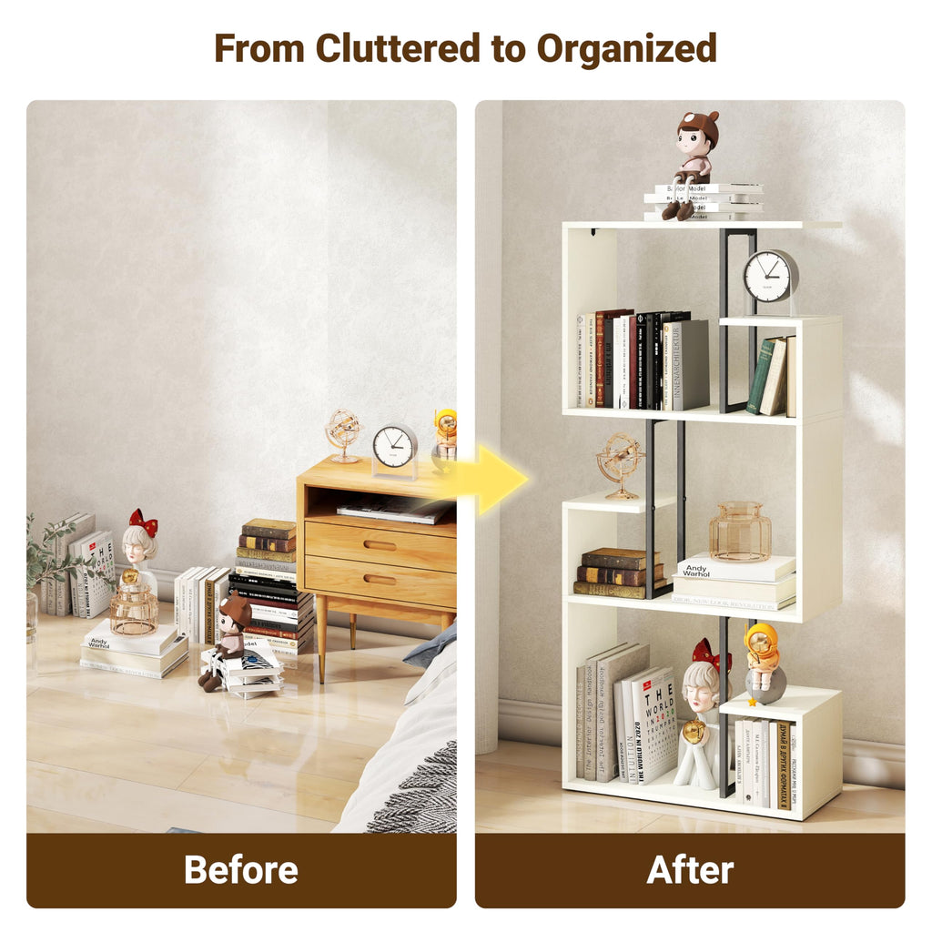 Manora White Bookcase 3 Tier Slim Freestanding Room Divider Shelves - image 4