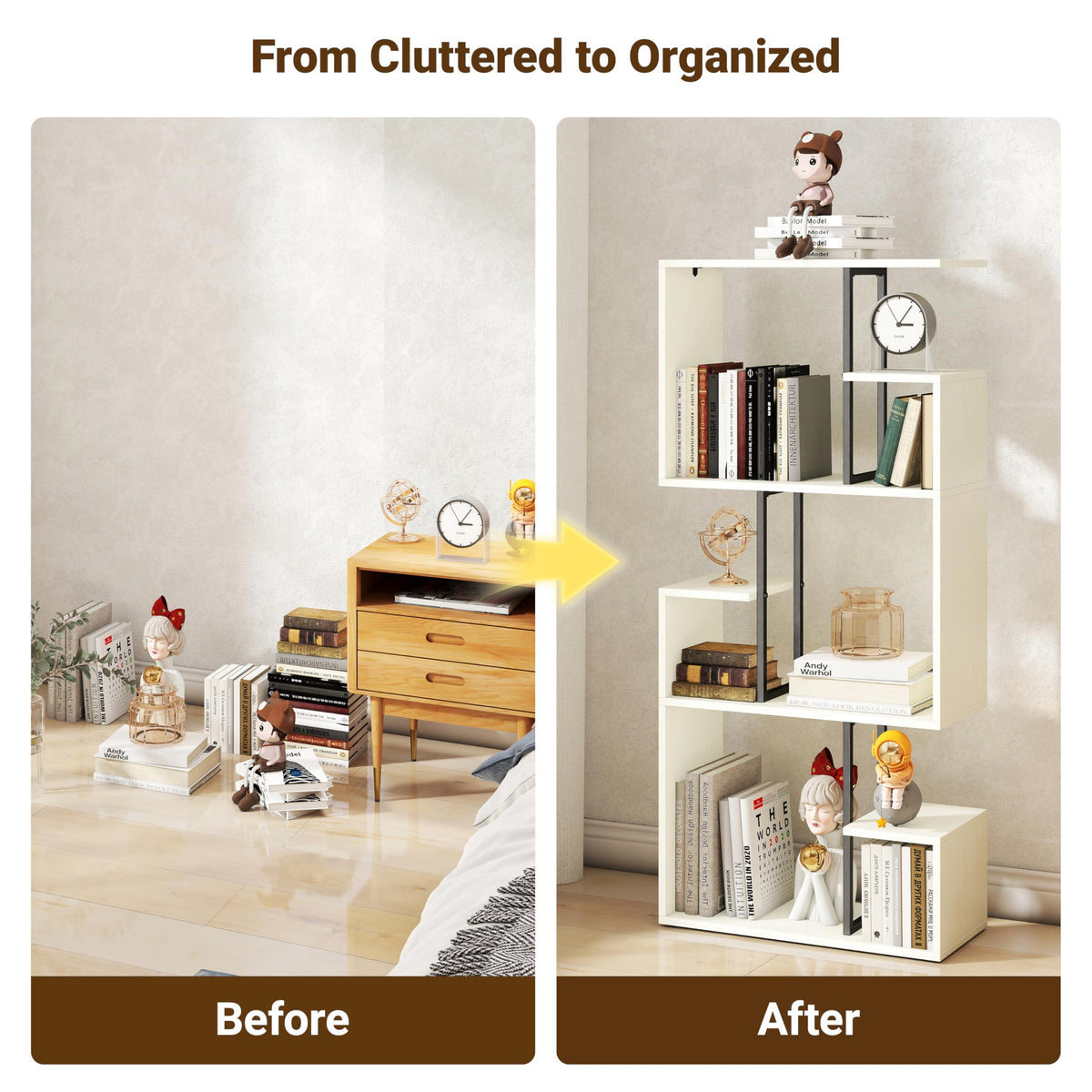 Manora White Bookcase 3 Tier Slim Freestanding Room Divider Shelves - image 4