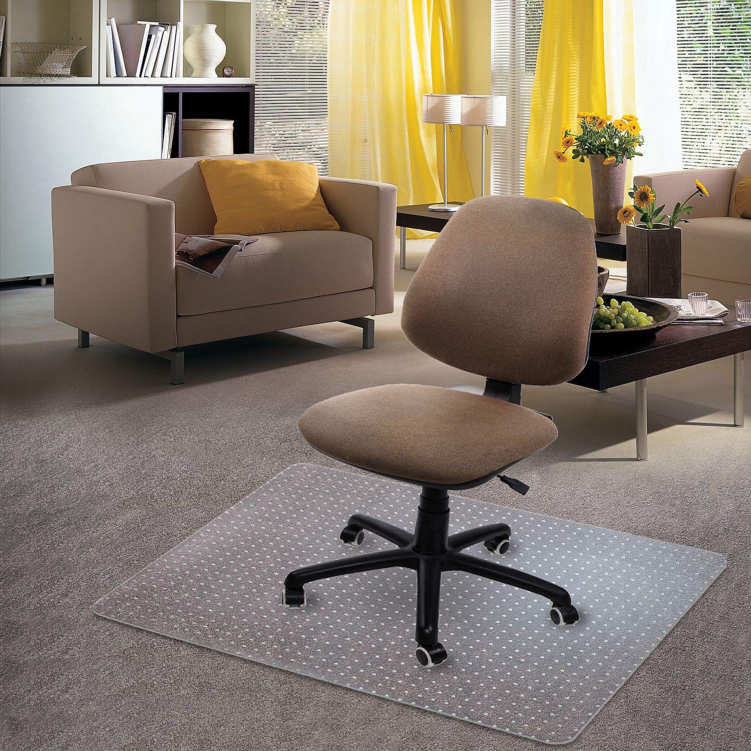 Kuyal Clear Carpet Chair Mat | 48" x 36" Studded PVC Floor Protector