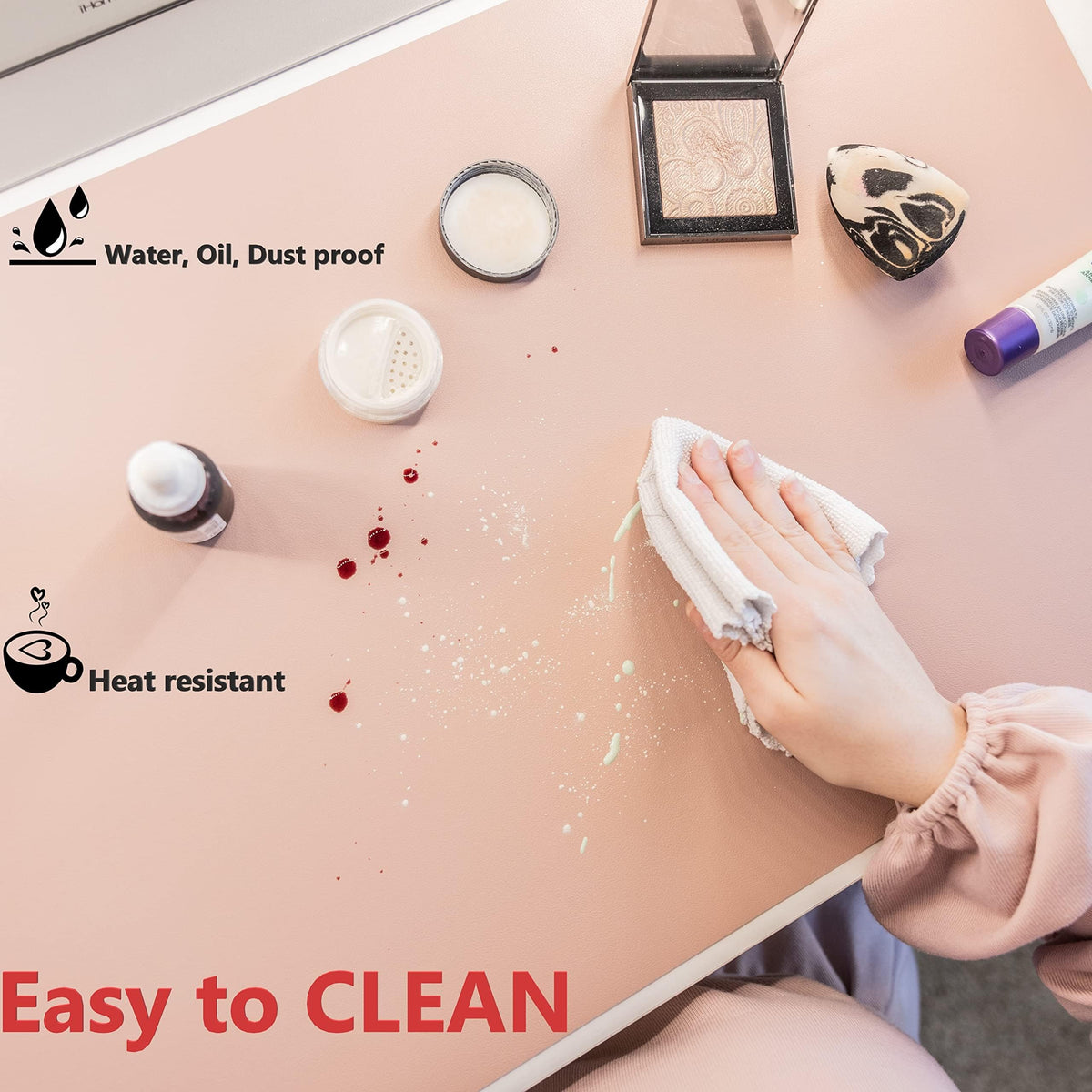 Makeup Mat for Vanity Top Protector, Cover Work Table Waterproof, Oilproof Dustproof Smooth and Soft, Pink 31.5" x 15.7" from NemoHome - image 2