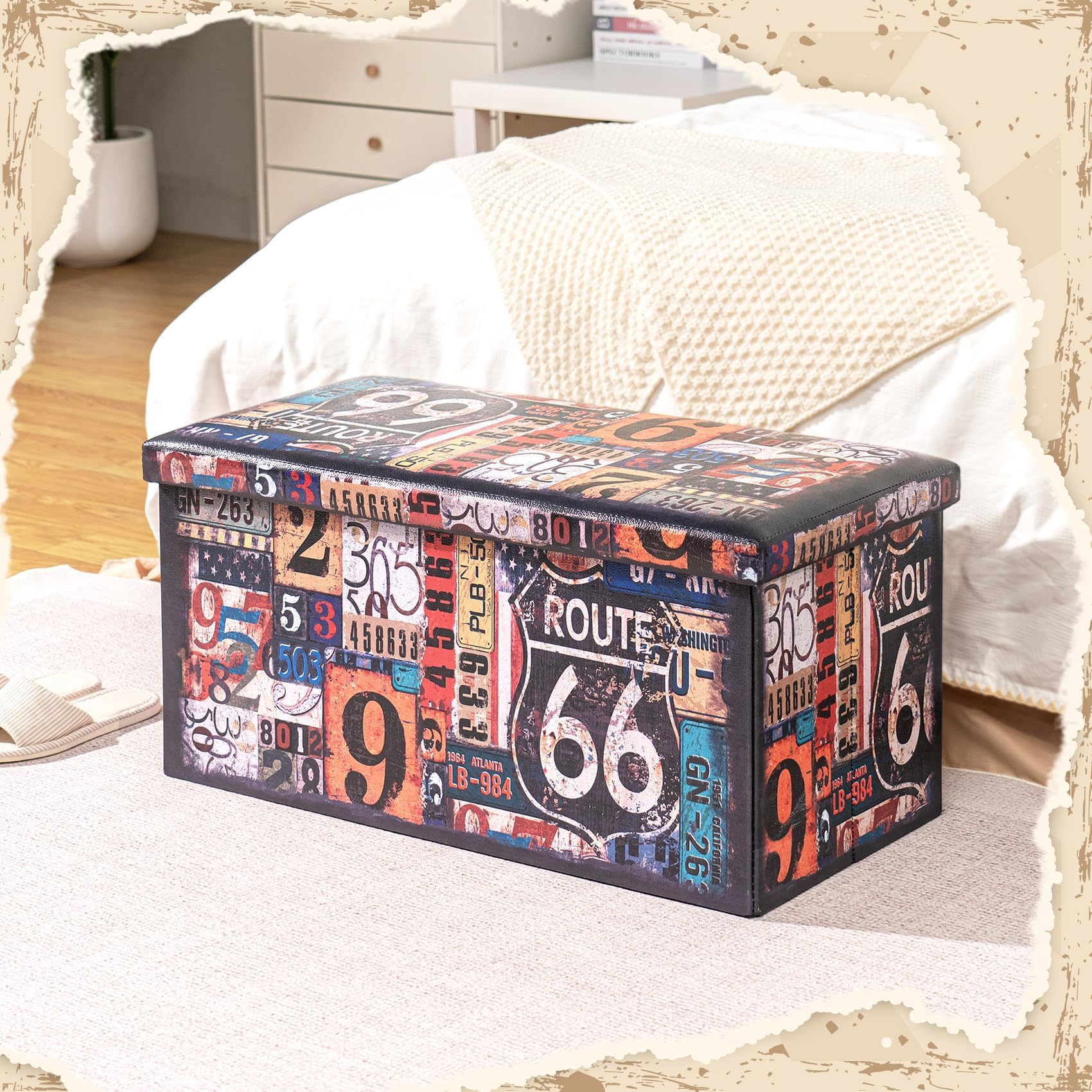 Bonlife Faux Leather Folding Storage Ottoman Bench | Large Toy Box