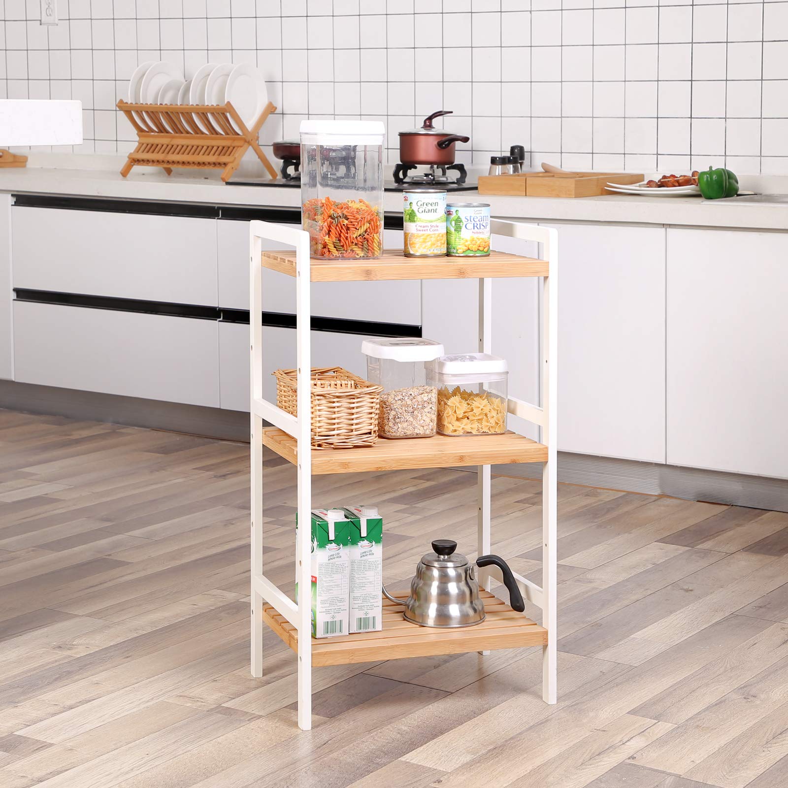 SONGMICS 3-Tier Bamboo Storage Rack | Adjustable Shelving Unit, Natural