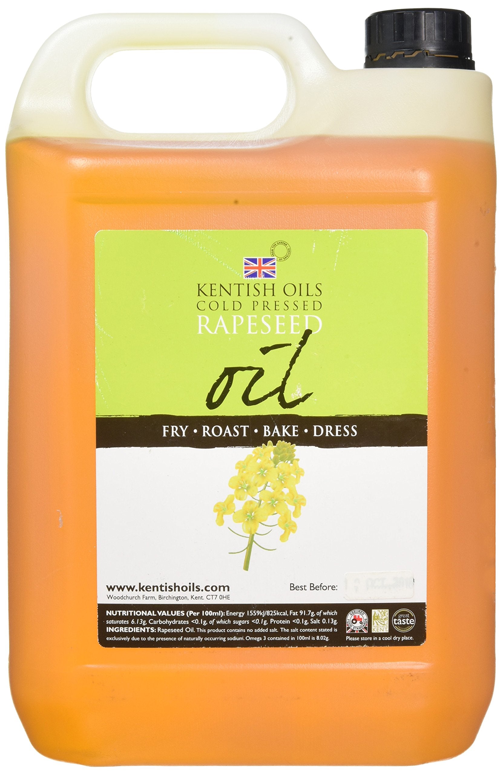 Kentish Oils Extra Virgin Rapeseed Oil | Healthy Cooking Oil – 5 Litre