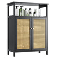 Vovala Bamboo Rattan Storage Cabinet | 2-Door Bathroom Organizer - Black