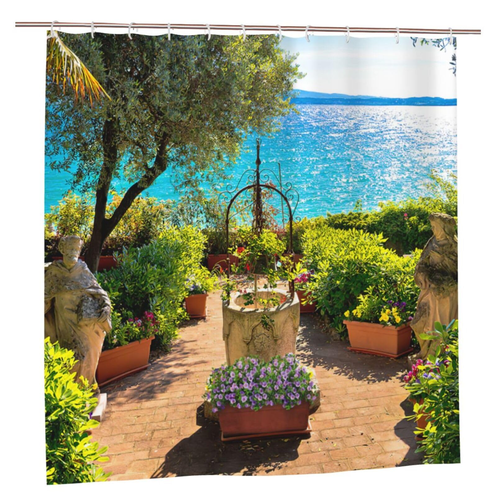 Jolof Store Sunny Seaside Garden Shower Curtain | Waterproof Polyester