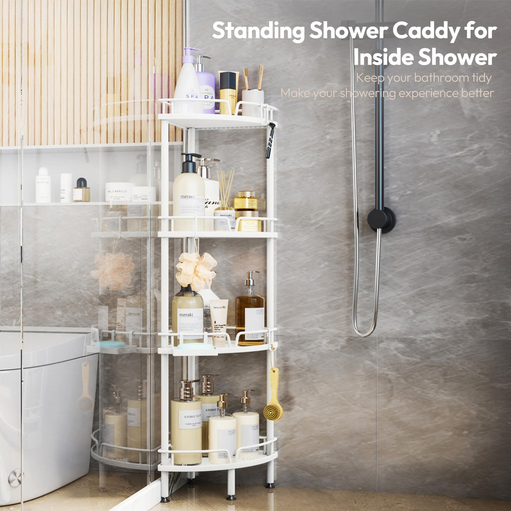 SWTYMIKI 4-Tier Corner Shower Caddy | Rustproof Standing Bathroom Shelf