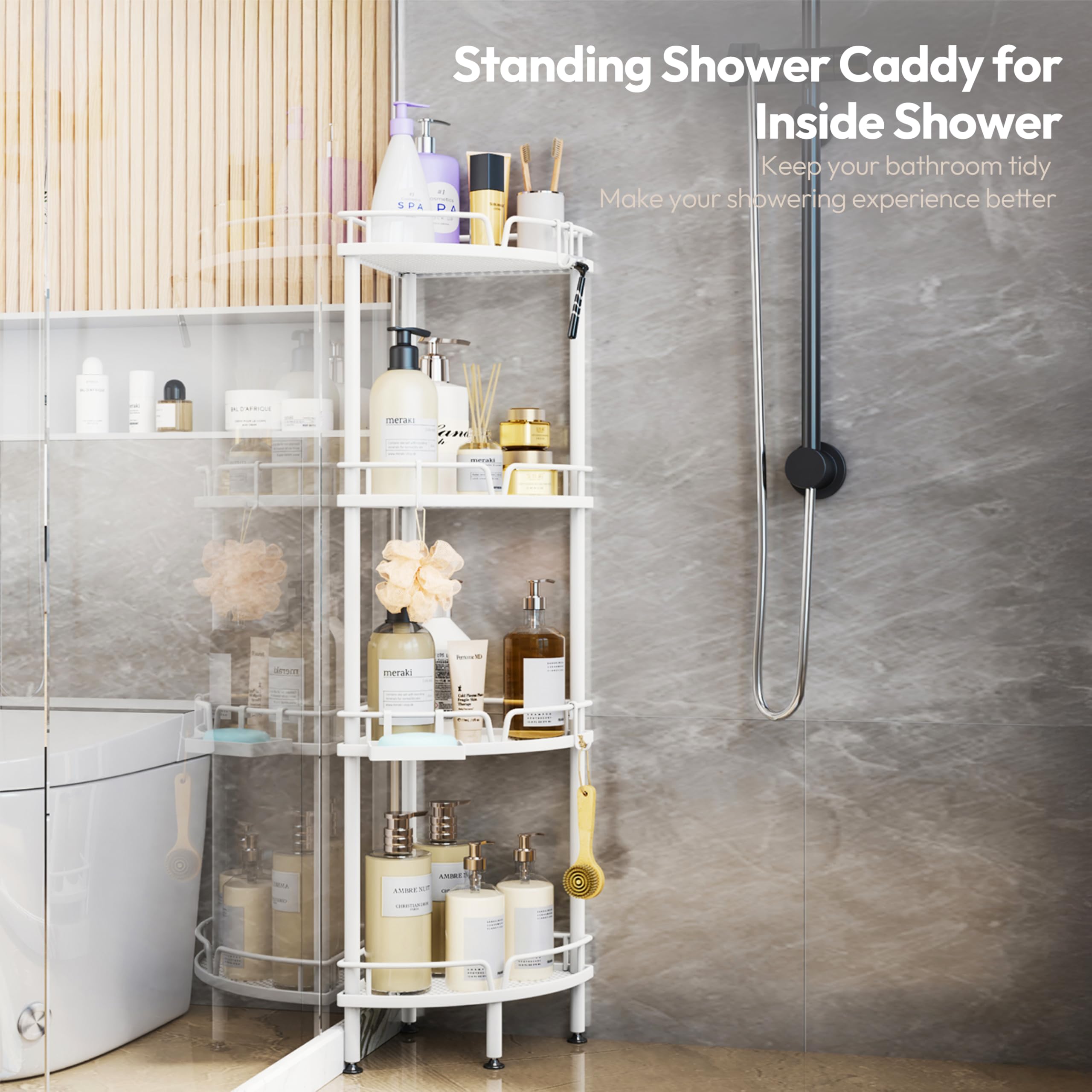 SWTYMIKI 4-Tier Corner Shower Caddy | Rustproof Standing Bathroom Shelf