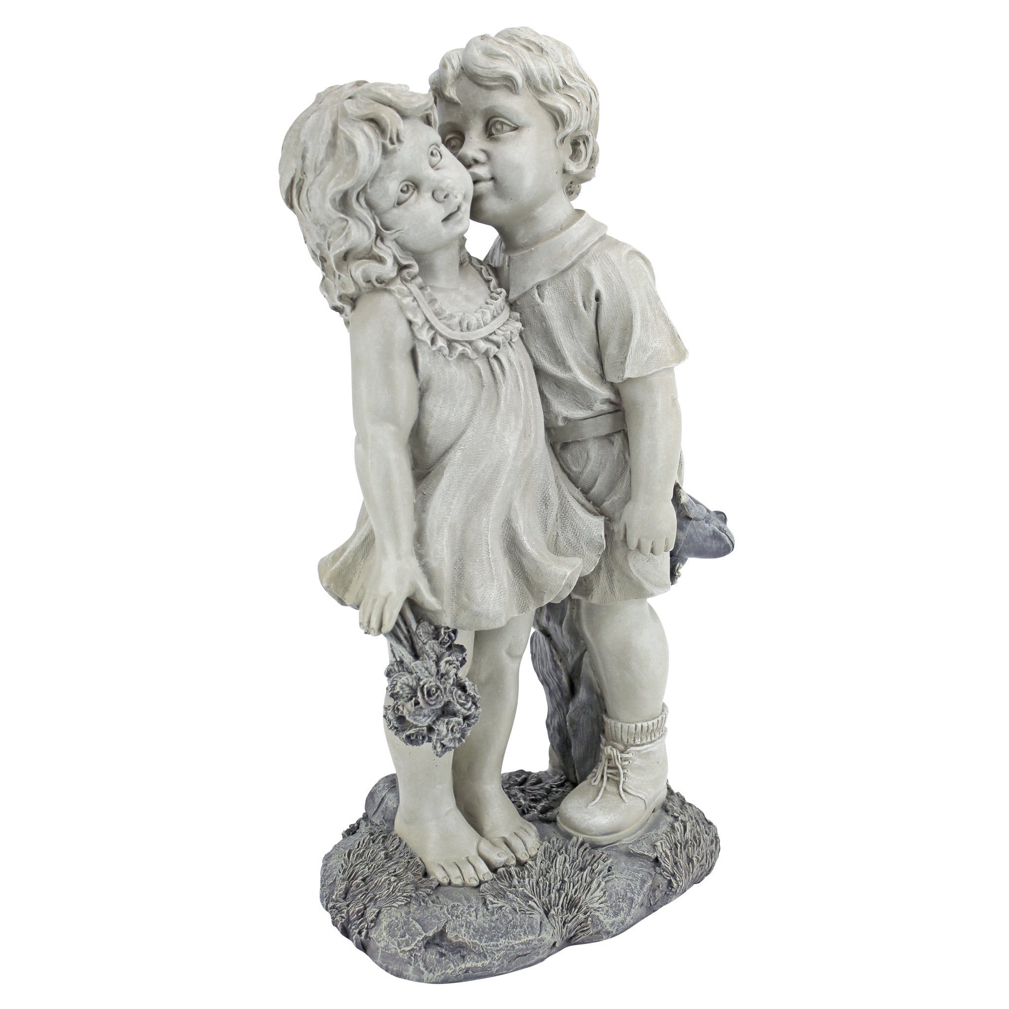 Design Toscano Young Sweethearts Kissing Children Garden Statue, 22 Inch