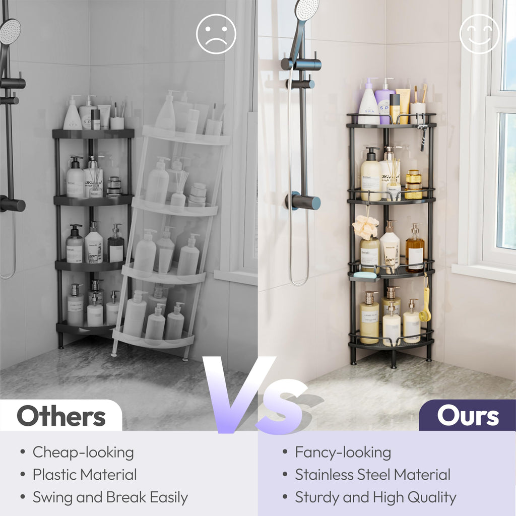 SWTYMIKI 4-Tier Corner Shower Caddy | Rustproof Standing Bathroom Shelf