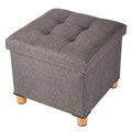 BRIAN & DANY Folding Storage Ottoman | Linen Foot Stool with Wood Legs