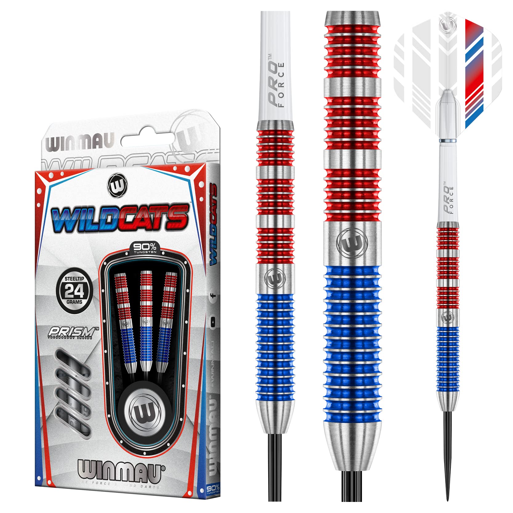 Winmau Wildcats 90% Tungsten Steeltip Darts Set - 24g with Shafts