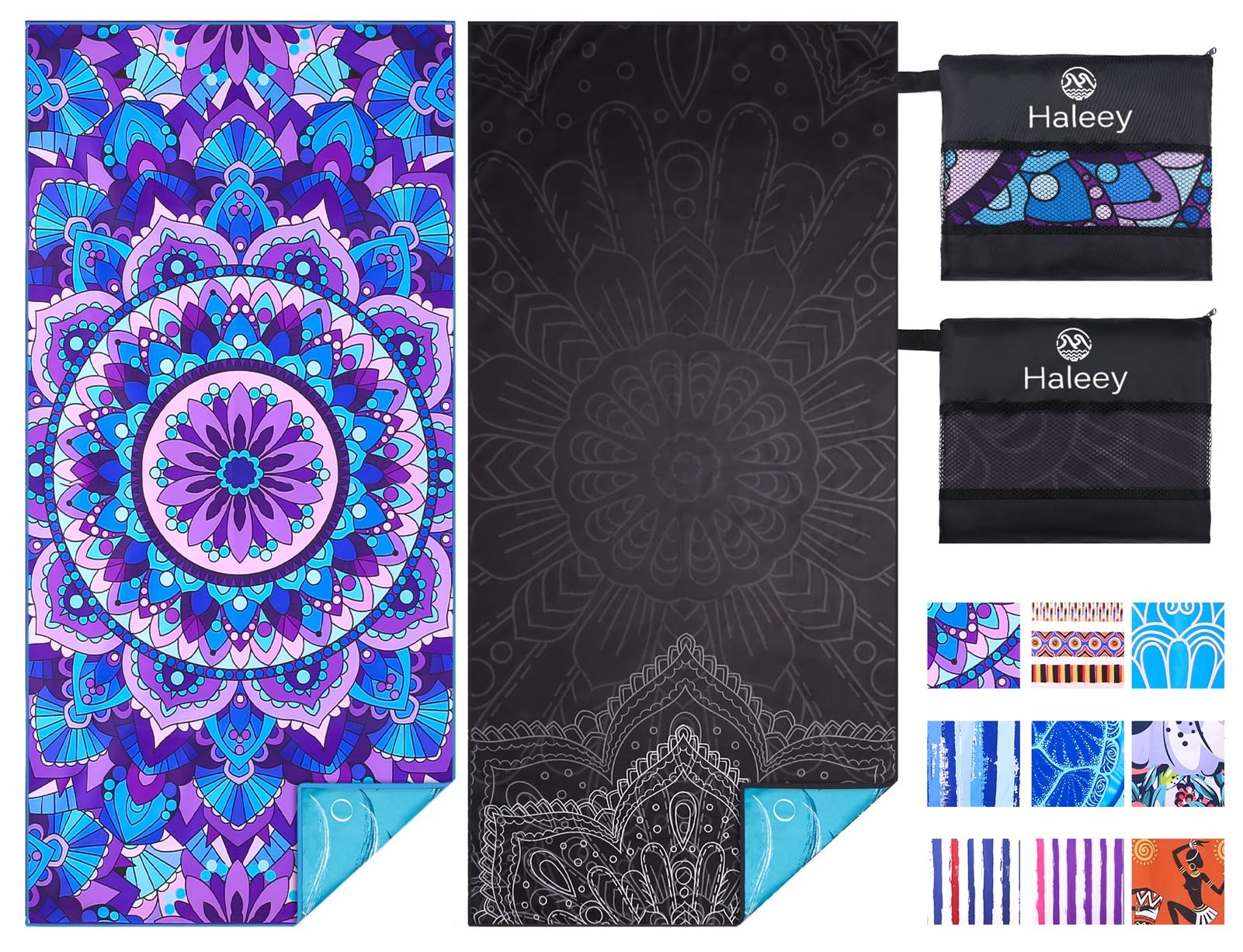 Haleey 2-Pack Microfibre Beach Towels | 180x80cm Oversized Sand-Free