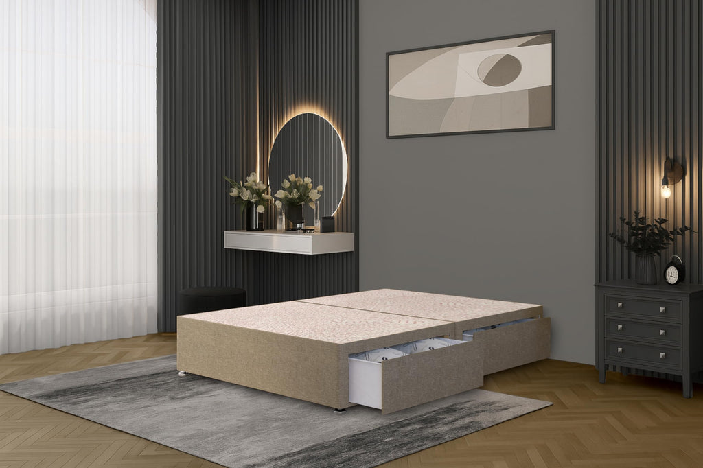 Bed Centre Flexby Divan Bed Base, 3FT Single, Linen Wheat Fabric - image 1