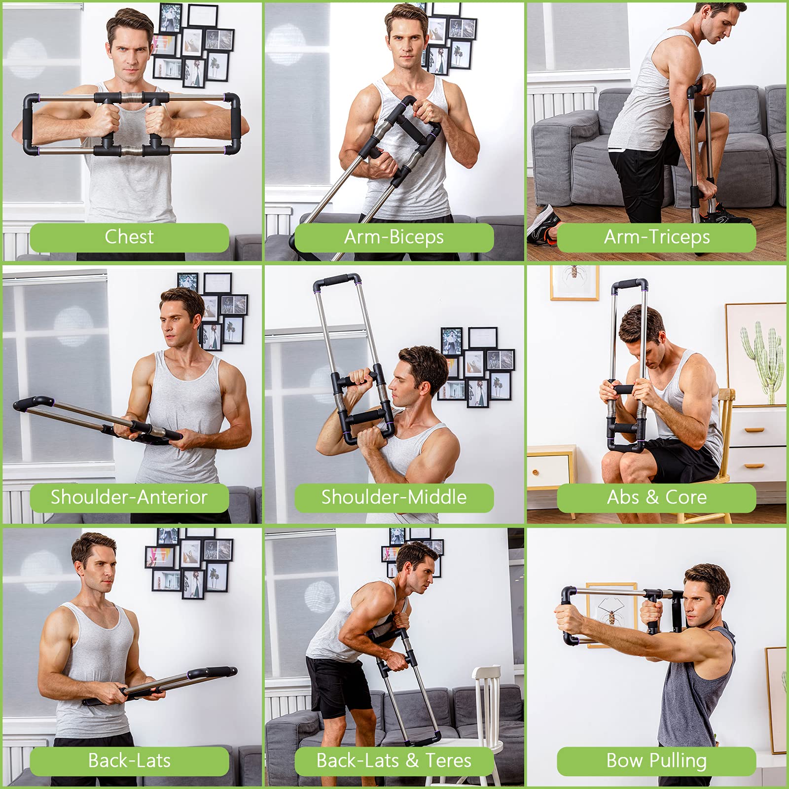 GoFitness Push Down Bar - Portable Spring Chest Expander & Arm Exerciser