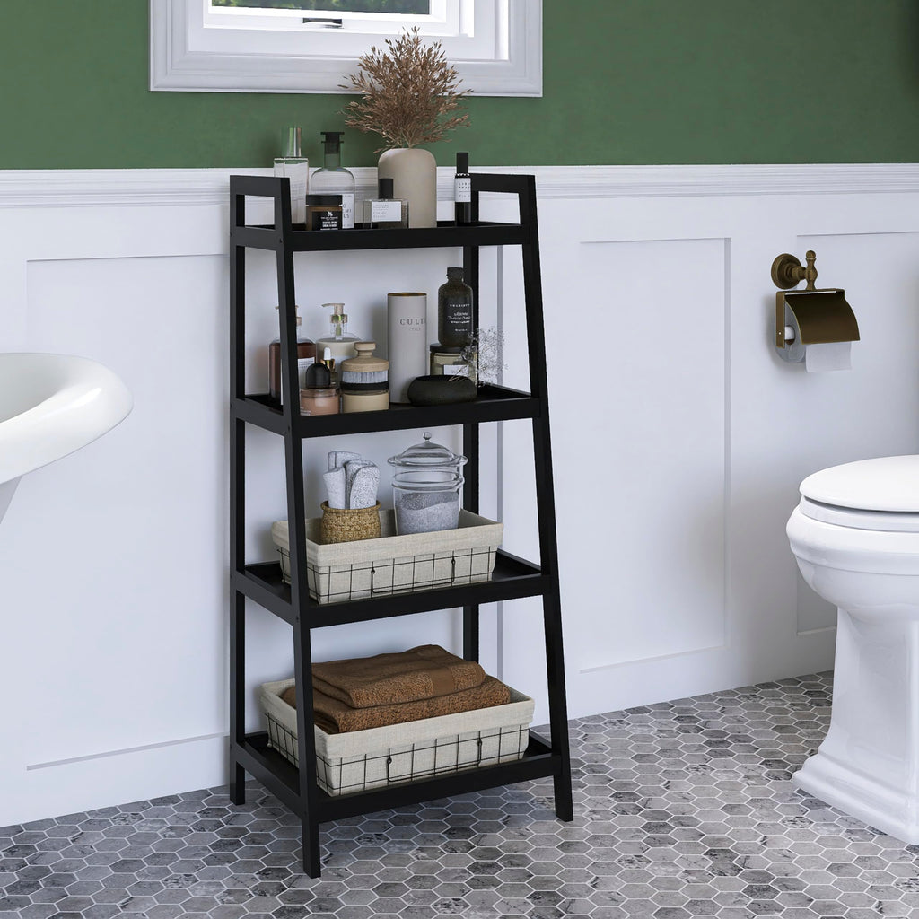 SMIBUY 4-Tier Bamboo Bookshelf | Space-Saving Storage Rack - Black